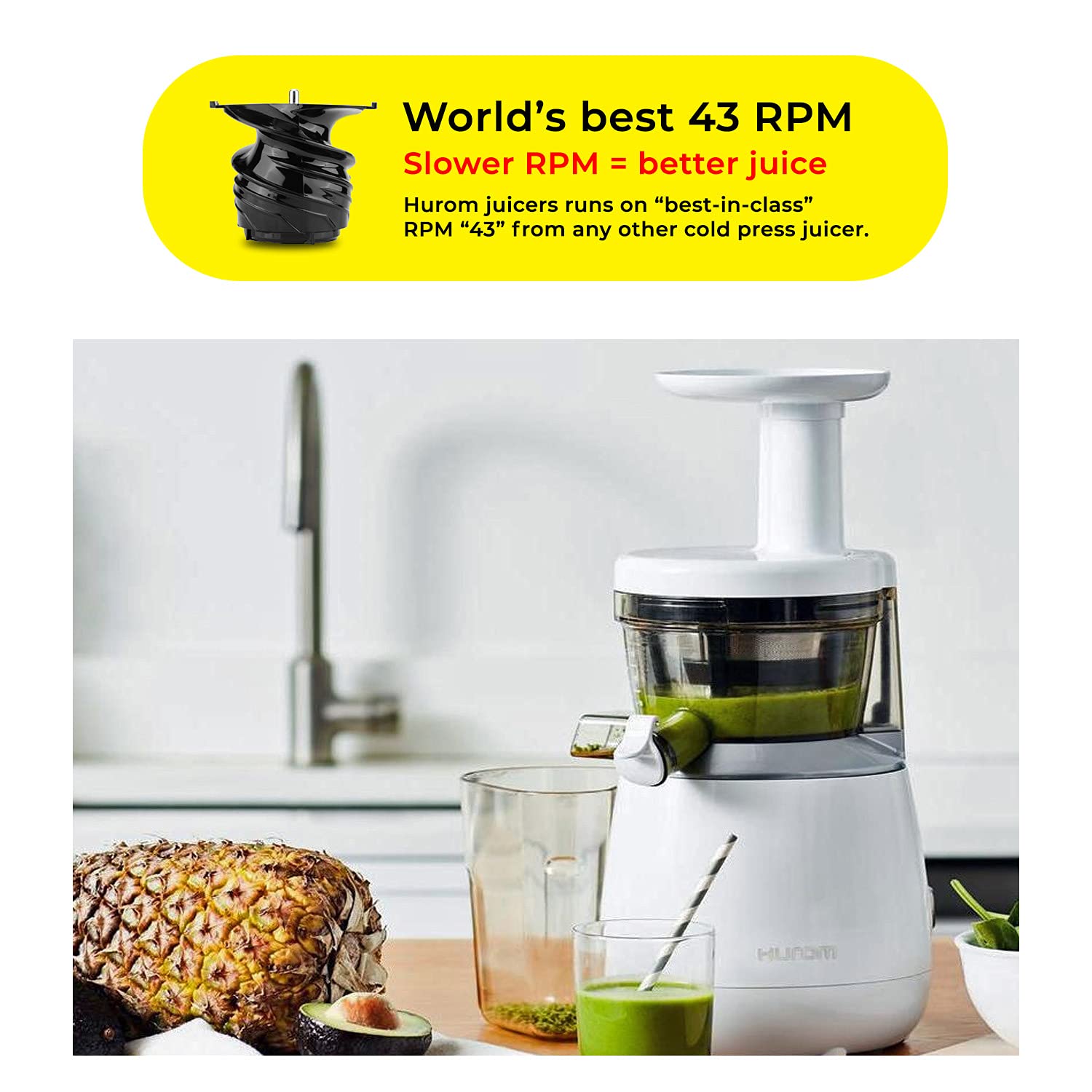 Hurom HP Series 150 Watt Cold Press Slow Juicer (43 RPM, Double-Edged Auger, White)_12