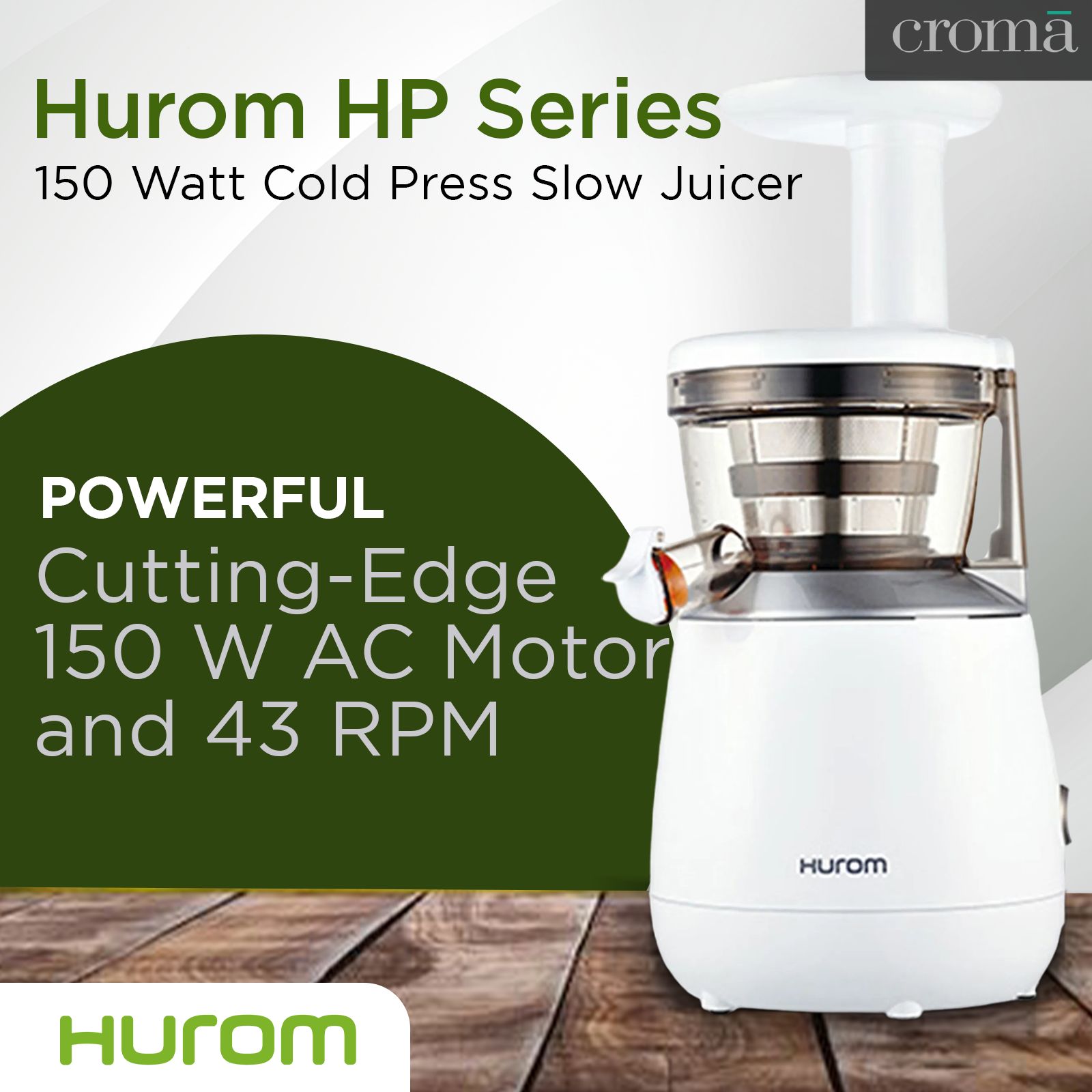 Hurom HP Series 150 Watt Cold Press Slow Juicer (43 RPM, Double-Edged Auger, White)_15