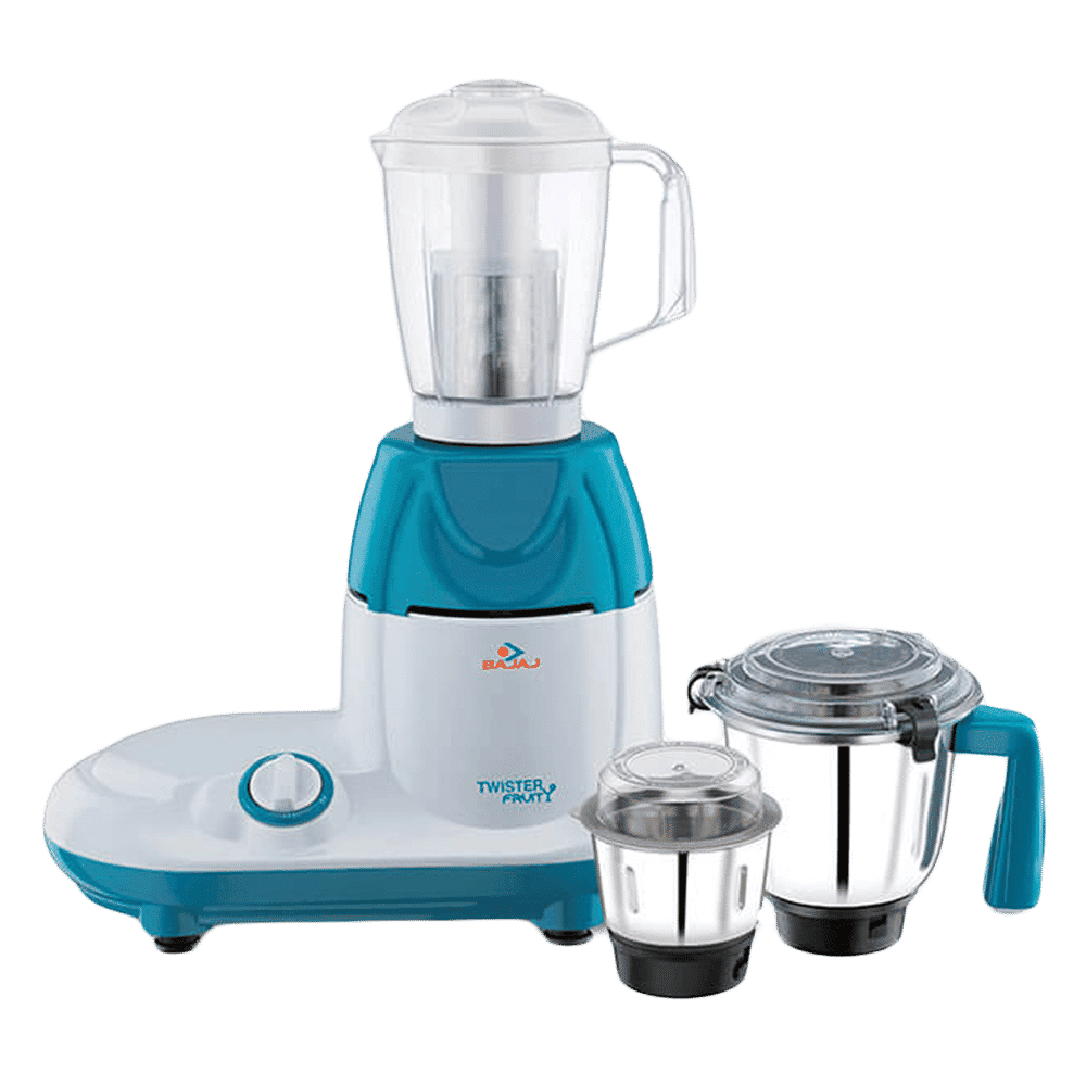 BAJAJ Twister Fruity 750 Watt 3 Jars Mixer Grinder (SS 304 Grade Blades, White and Blue)_1