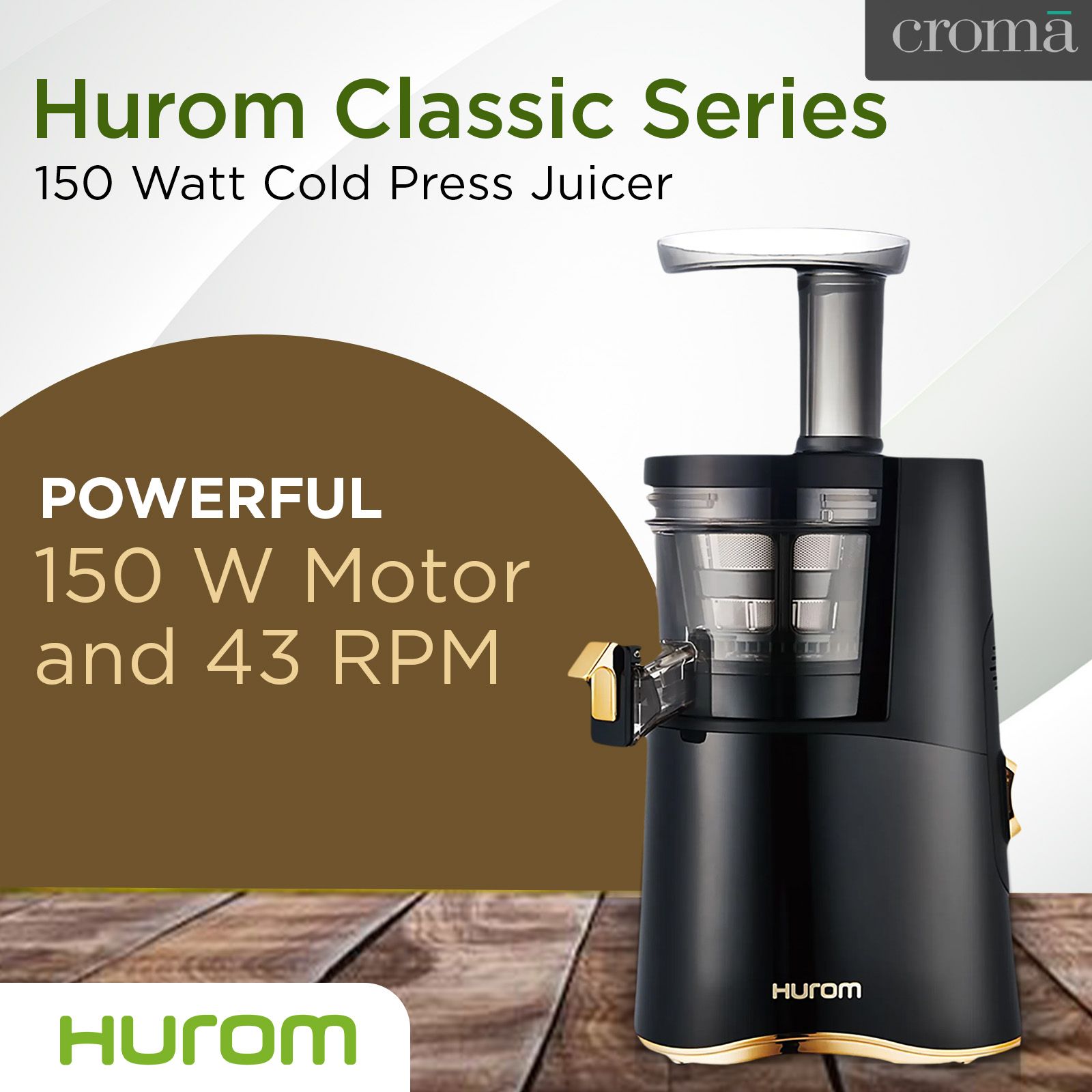 Hurom Classic Series 150 Watt Cold Press Juicer (43 RPM, Slow Squeeze Technology, Black Gold)_14