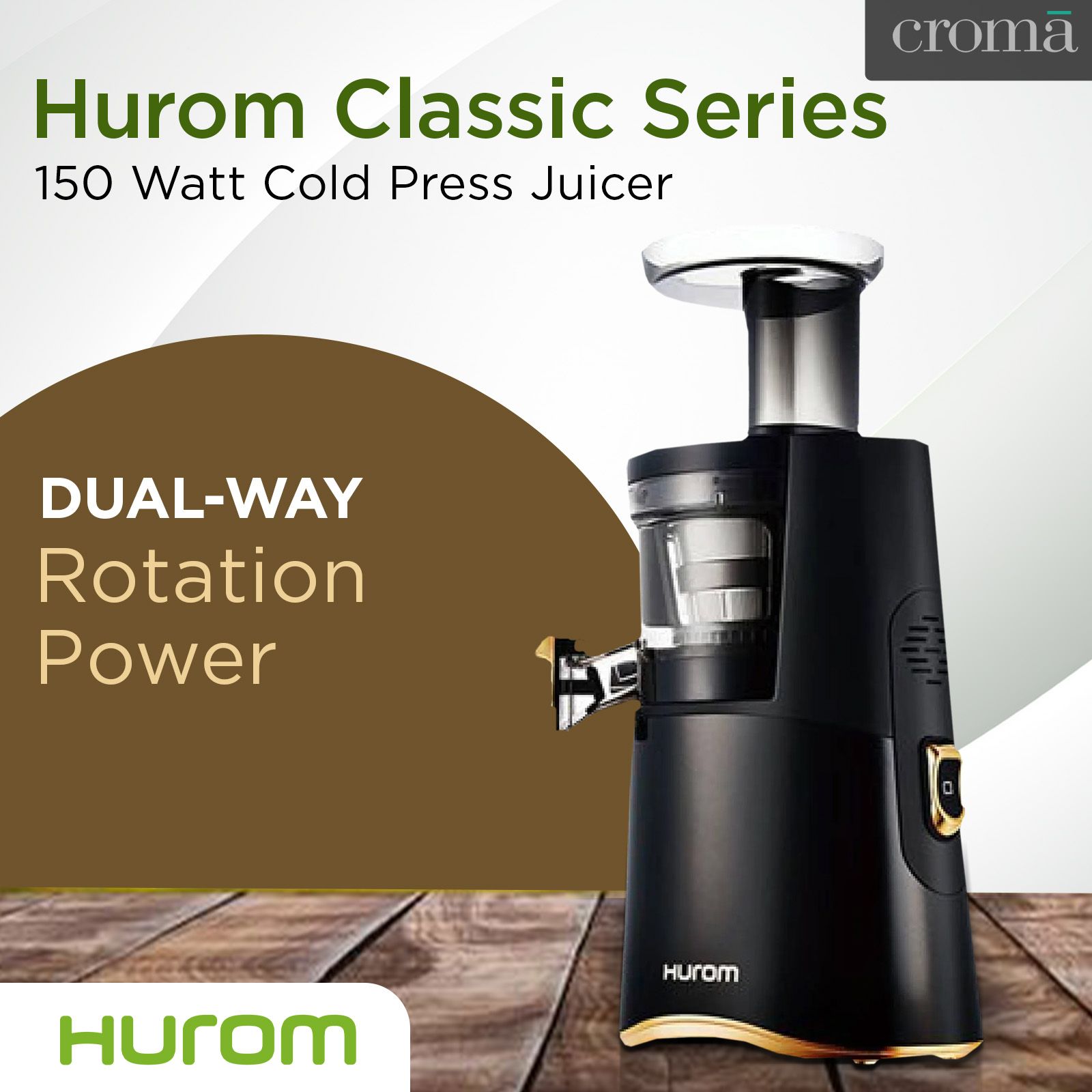 Hurom Classic Series 150 Watt Cold Press Juicer (43 RPM, Slow Squeeze Technology, Black Gold)_16