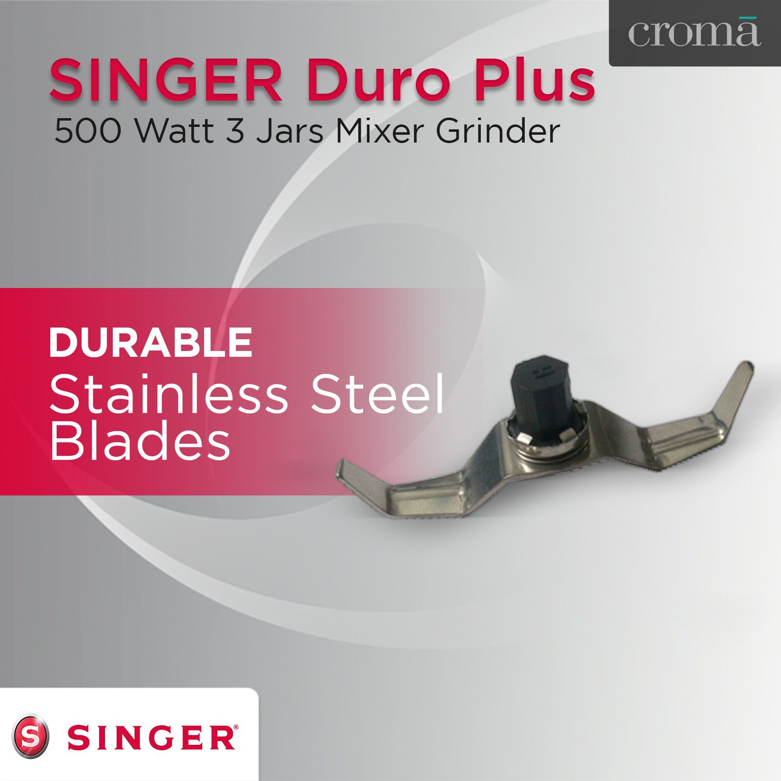 SINGER Duro Plus 500 Watt 3 Jars Mixer Grinder (3 Speed Control with Pulse Function, White)_13