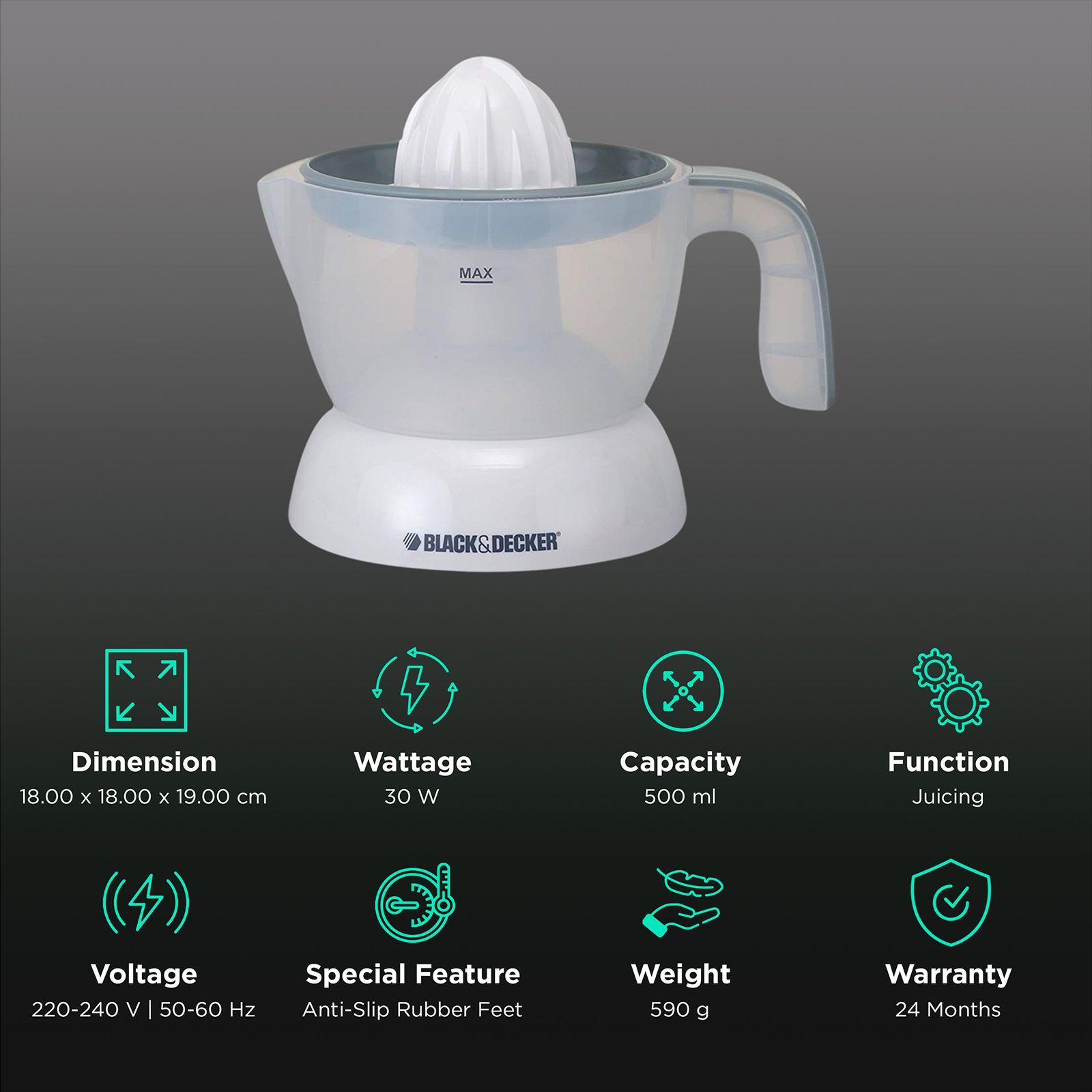 BLACK&DECKER 30 Watt Citrus Juicer (Two Way Spin, White)_2