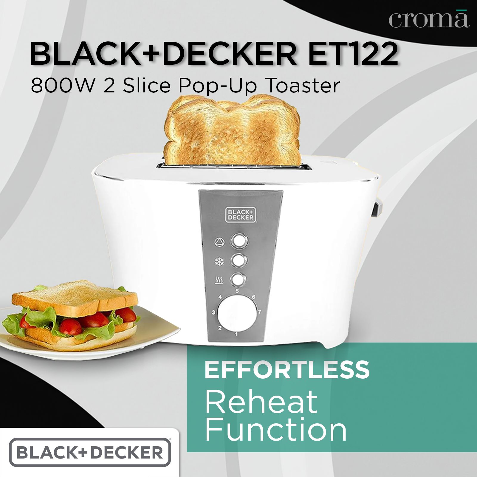 BLACK+DECKER ET122 800W 2 Slice Pop-Up Toaster with Removable Crumb Tray (White) BLACK+DECKER ET122 800W 2 Slice Pop-Up Toaster with Removable Crumb Tray (White)_20