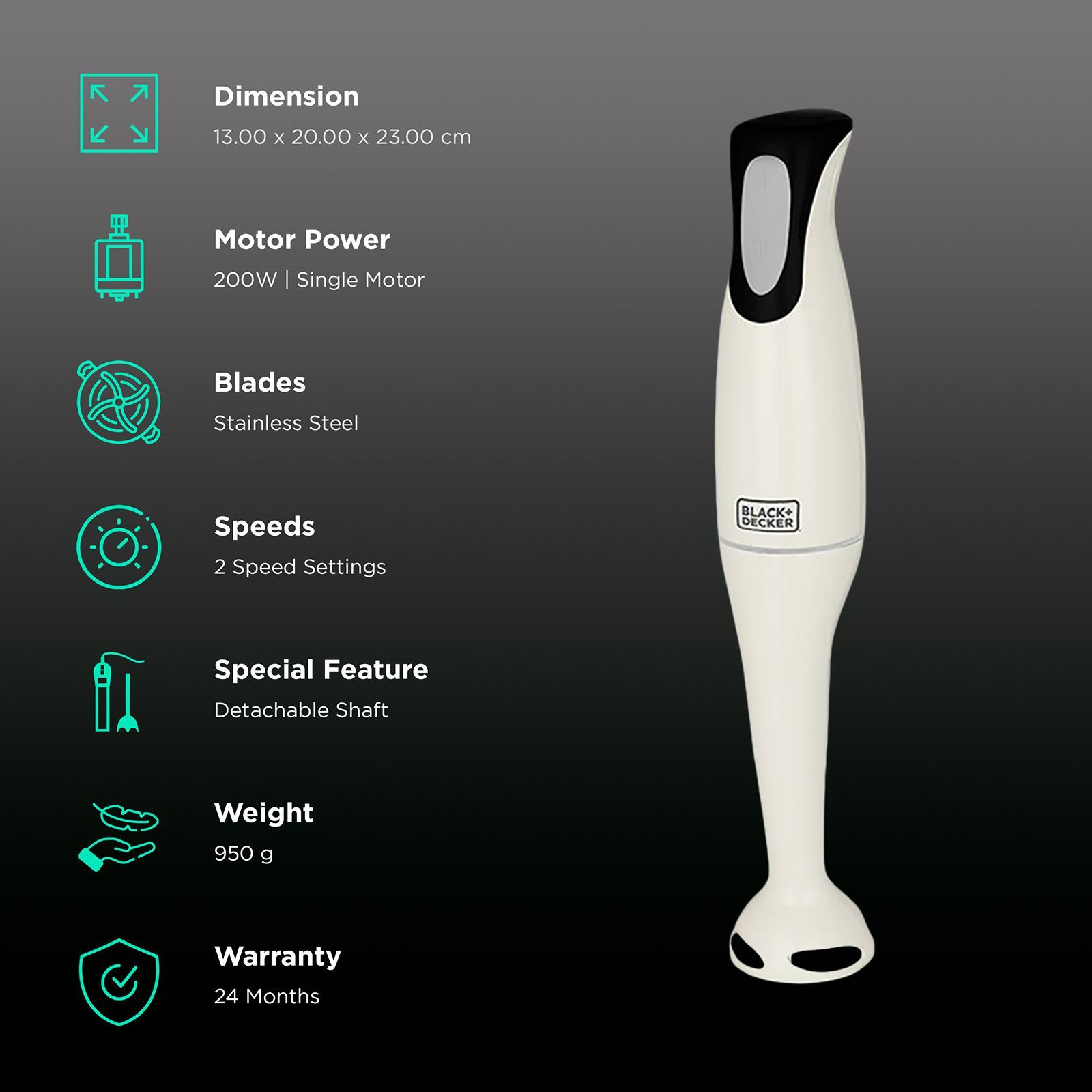 BLACK&DECKER 200 Watt 2 Speed Hand Blender (Ergonomic & Elegant Design, White)_2