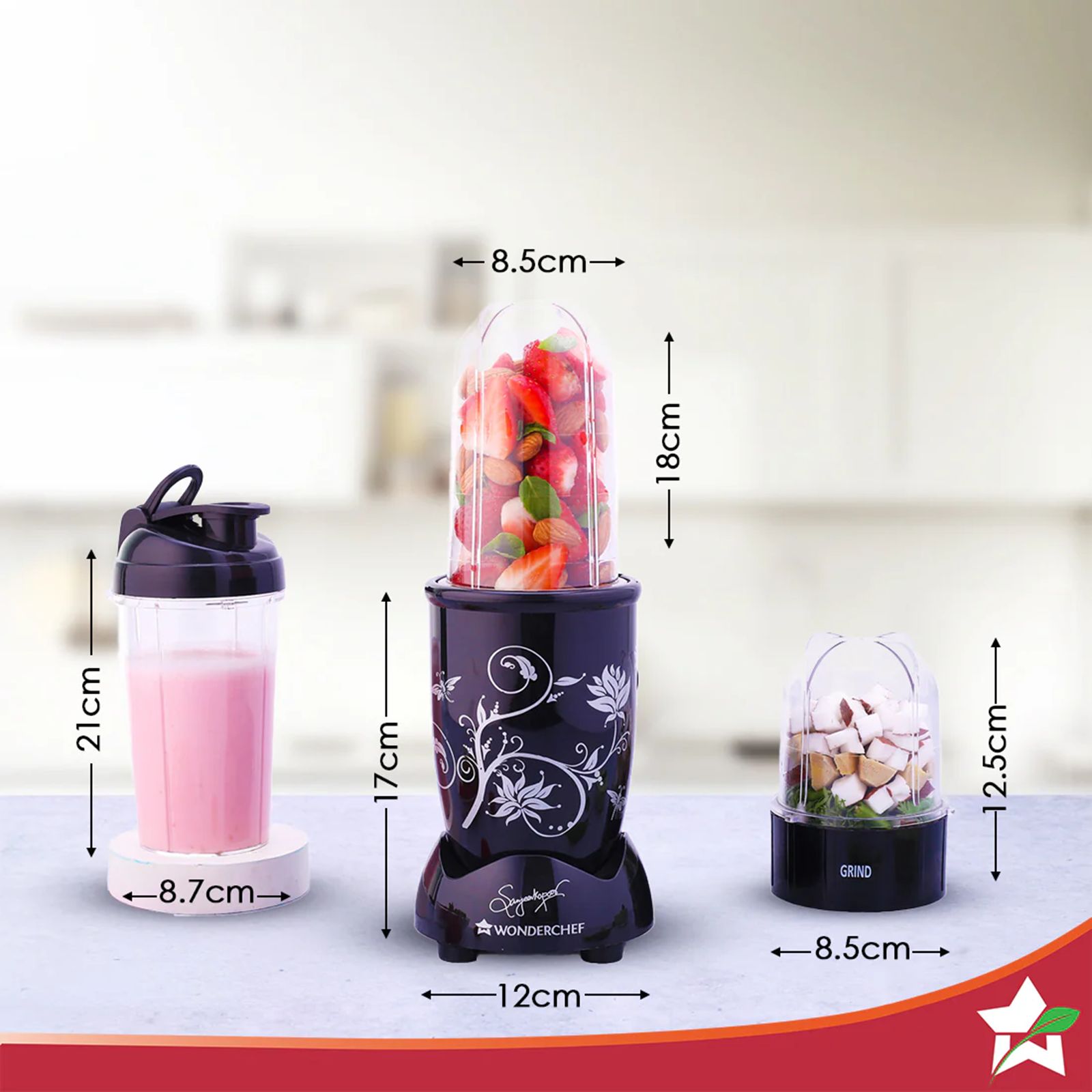 Wonderchef Nutri-Blend 500 Watt 4 Jars Juicer Mixer Grinder (22000 RPM, Hands-Free Operation, Black)_6