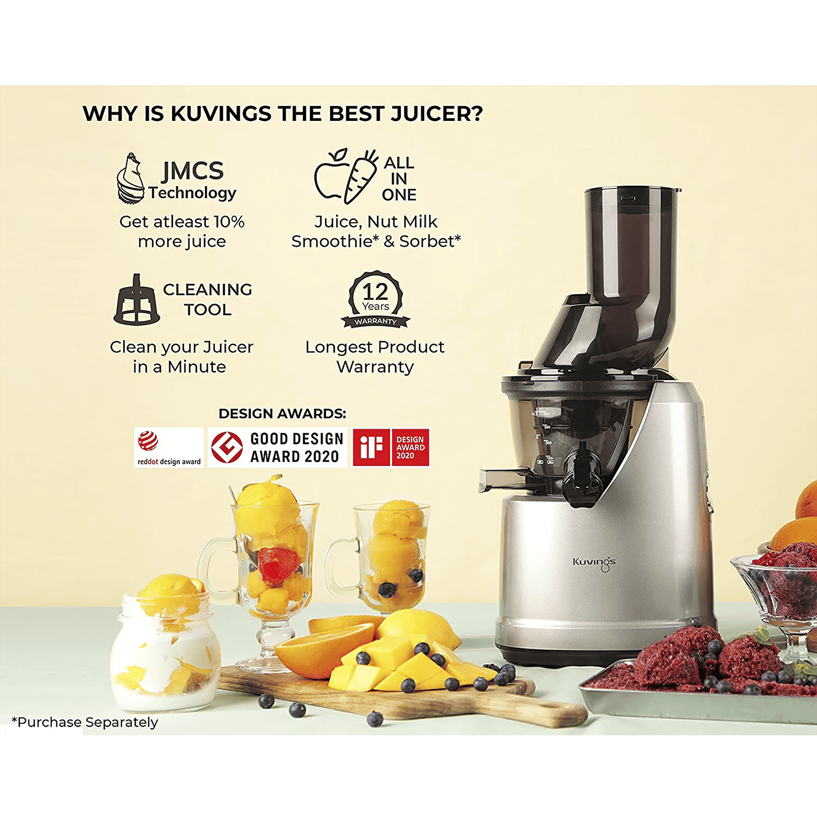 Kuvings B1700 240 Watt 1 Jar Cold Press Slow Juicer (50 RPM, 3-in-1 Multi Function, Dark Silver)_13