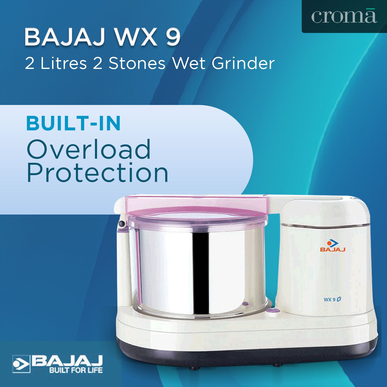 BAJAJ WX 9 2 Litres 2 Stones Wet Grinder with Coconut Scrapper (On/Off LED Indicator, White)_9