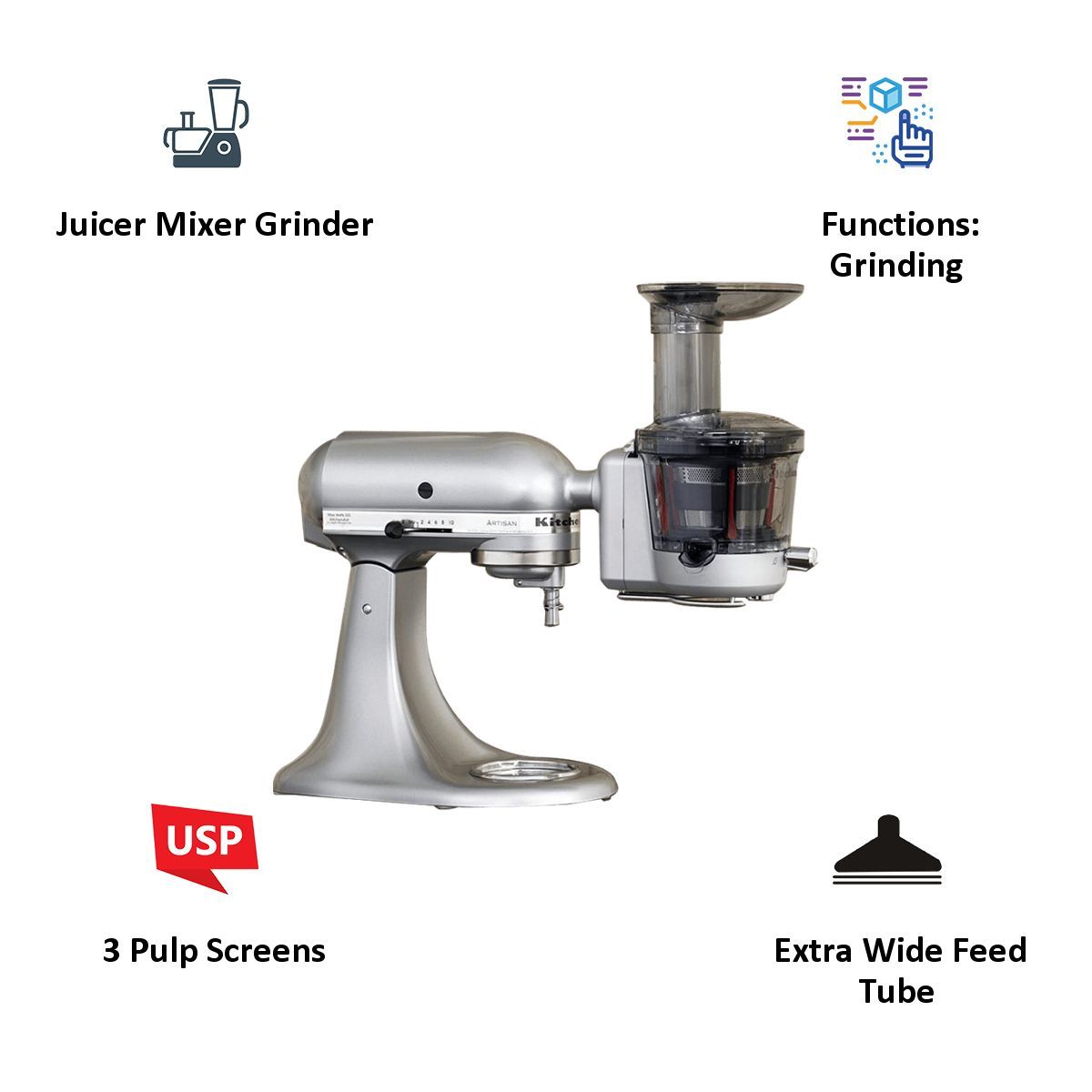 KitchenAid Masticating Juicer and Sauce Attachment (KSM1JA, Silver)_4