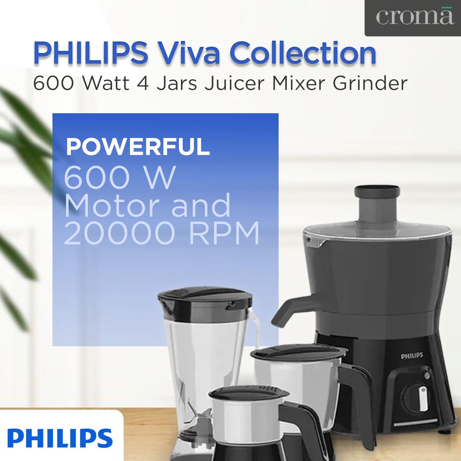 PHILIPS Viva Collection 600 Watt 4 Jars Juicer Mixer Grinder (20000 RPM, Overload Protection, Carbon Black & Cashmere Grey)_15