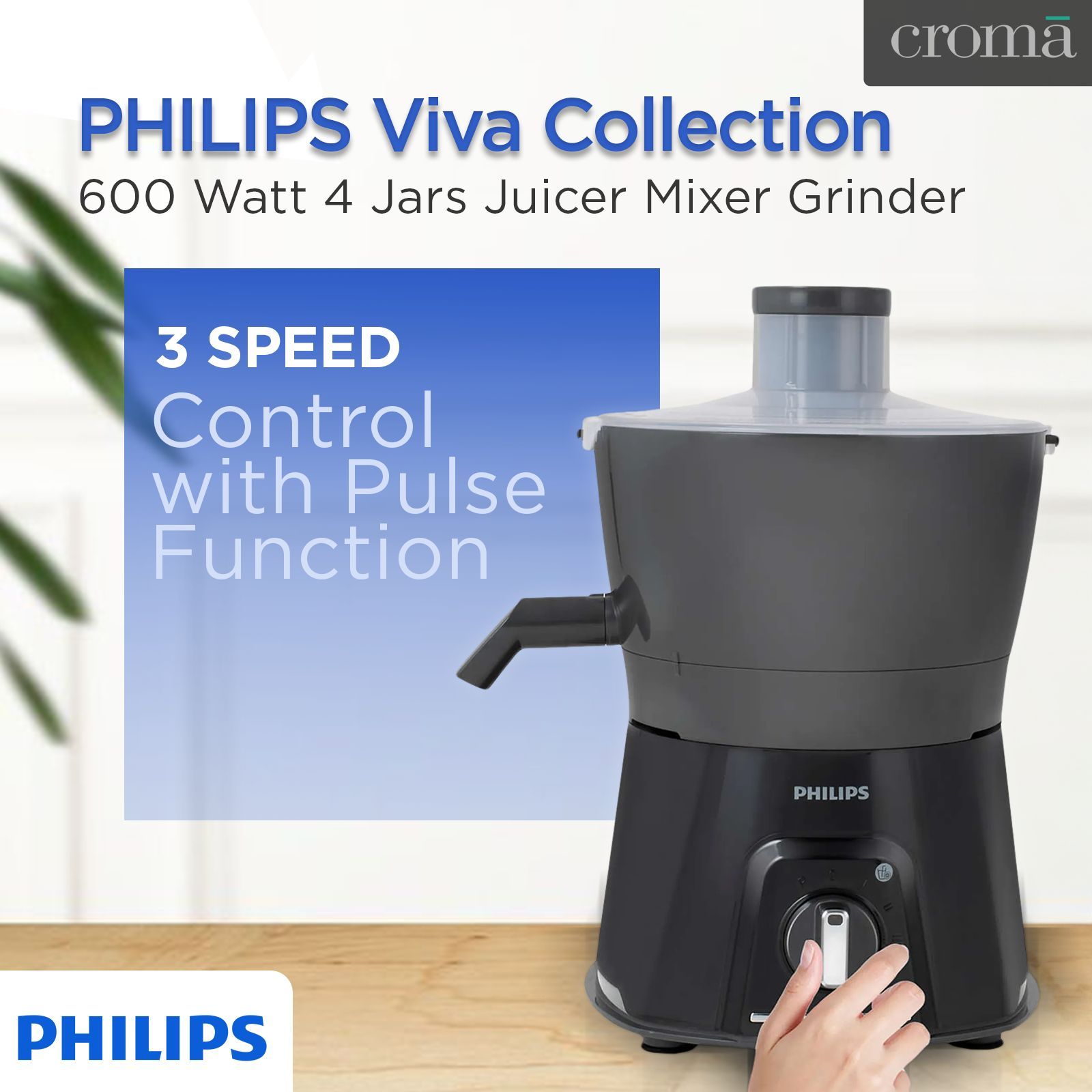 PHILIPS Viva Collection 600 Watt 4 Jars Juicer Mixer Grinder (20000 RPM, Overload Protection, Carbon Black & Cashmere Grey)_17