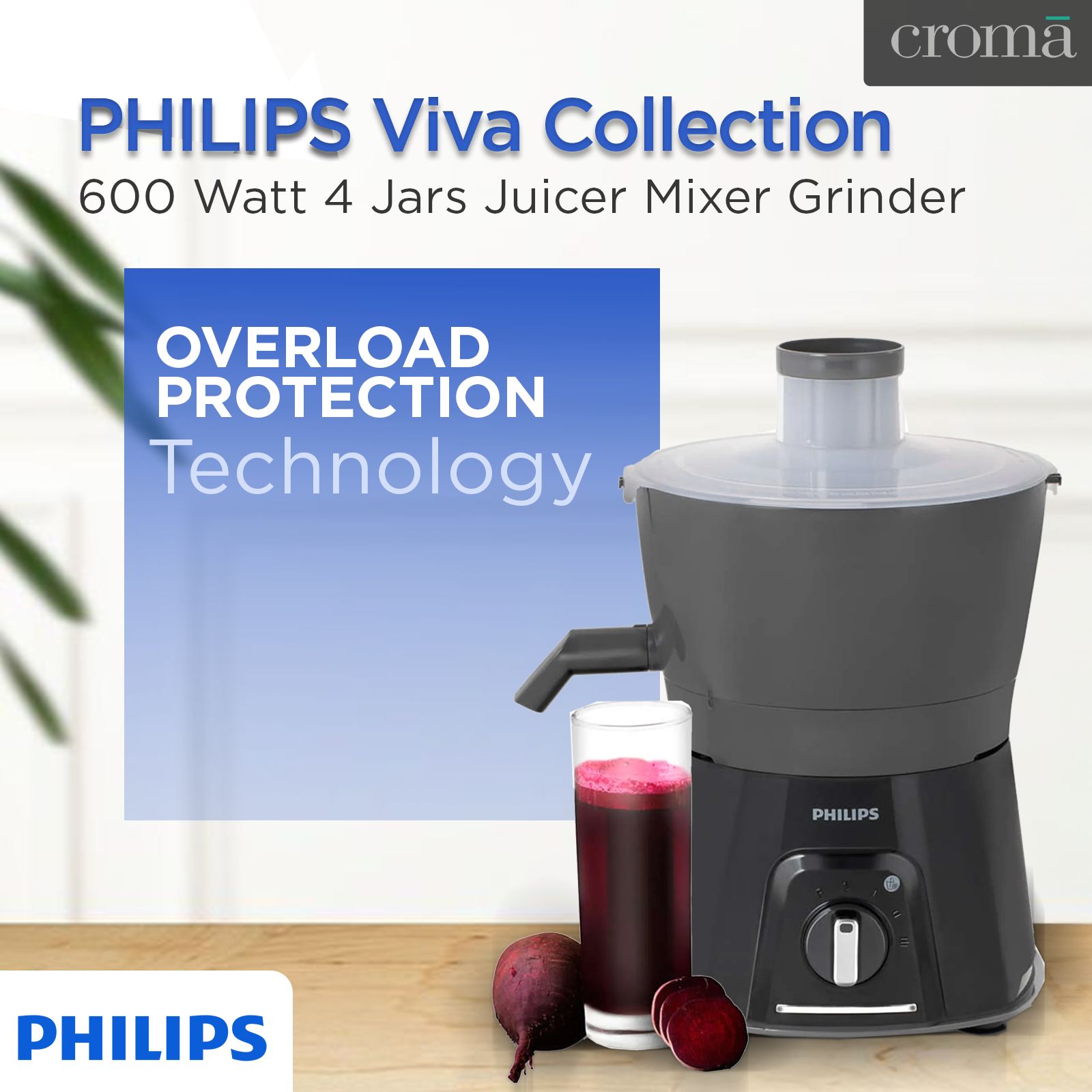 PHILIPS Viva Collection 600 Watt 4 Jars Juicer Mixer Grinder (20000 RPM, Overload Protection, Carbon Black & Cashmere Grey)_18