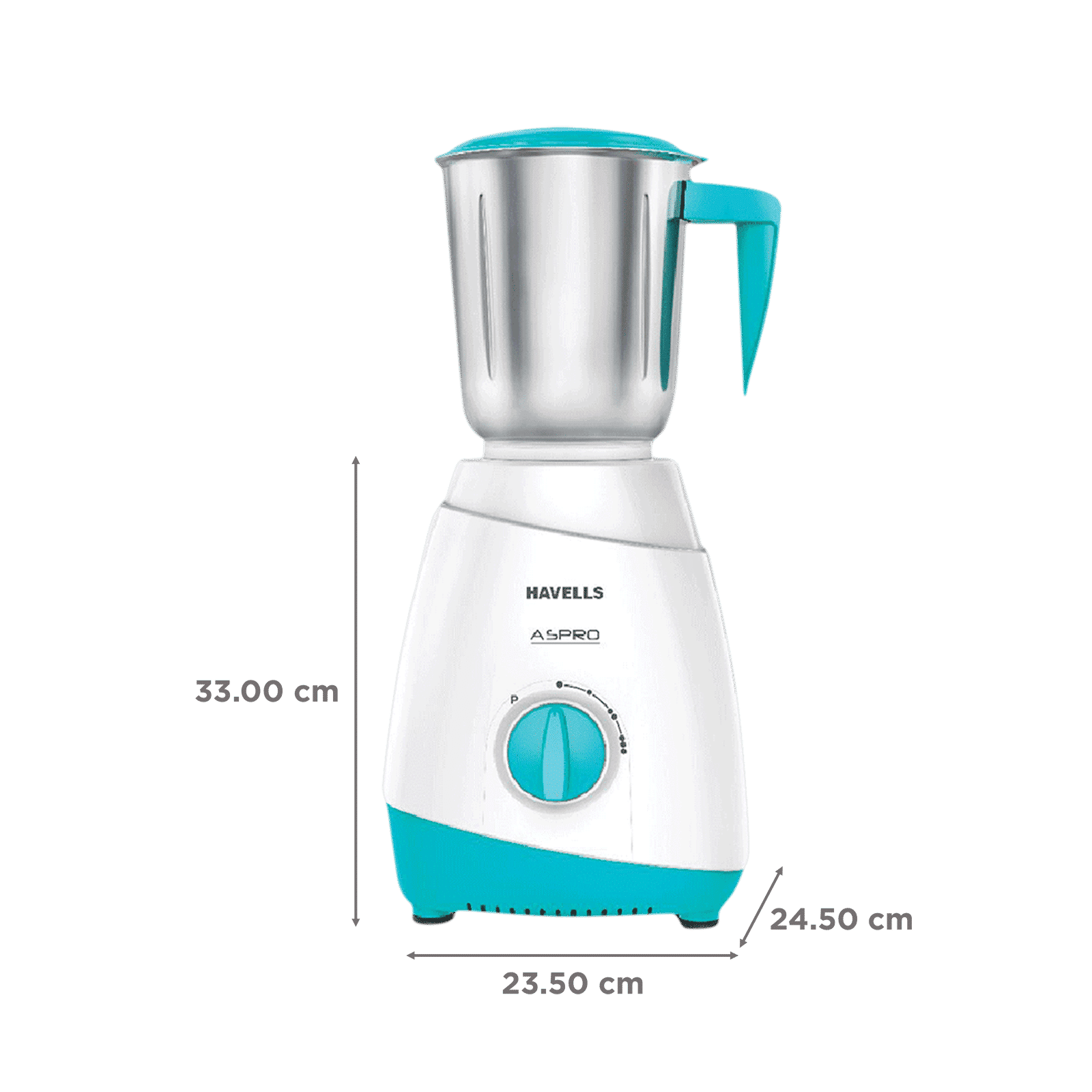 HAVELLS Aspro 500 Watt 3 Jars Mixer Grinder (21000 RPM, Motor Cooling Technology, White/Light Blue)_3