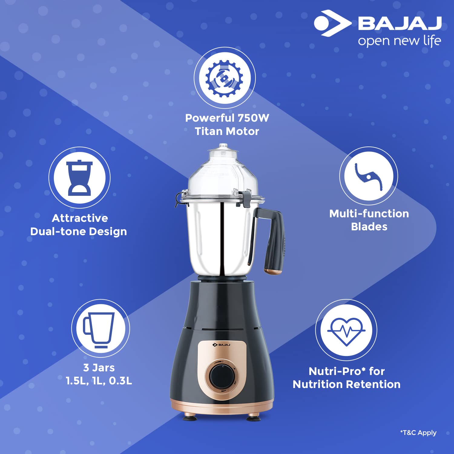 BAJAJ GX 3701 750 Watt 3 Jars Mixer Grinder (18000 RPM, Nutri Pro Feature, Black) BAJAJ GX 3701 750 Watt 3 Jars Mixer Grinder (18000 RPM, Nutri Pro Feature, Black)_14