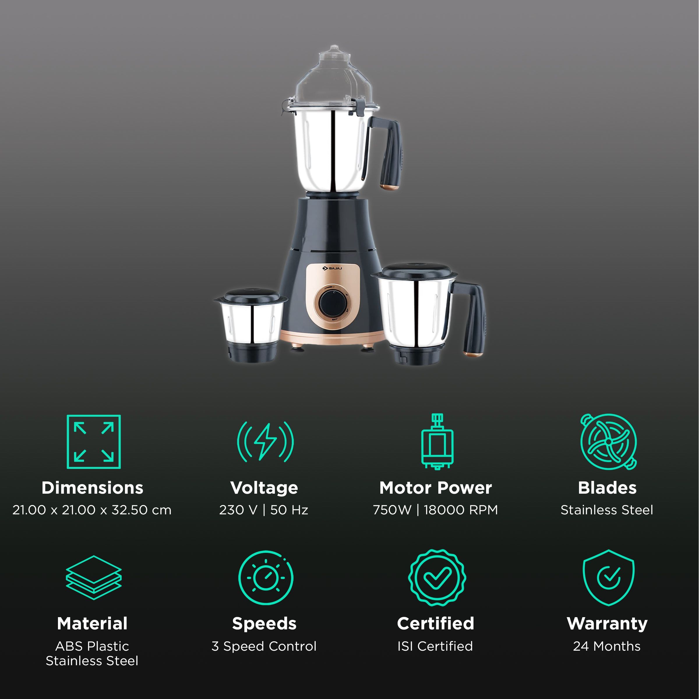 BAJAJ GX 3701 750 Watt 3 Jars Mixer Grinder (18000 RPM, Nutri Pro Feature, Black) BAJAJ GX 3701 750 Watt 3 Jars Mixer Grinder (18000 RPM, Nutri Pro Feature, Black)_2