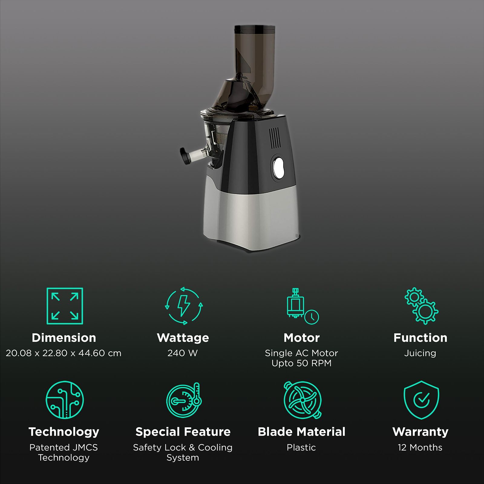 Kuvings EVO700 240 Watt Cold Press Slow Juicer (50 RPM, 3-in-1 Multi Function, Metallic Silver)_2