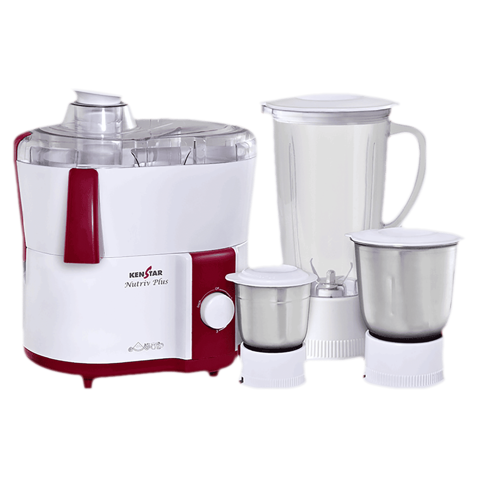 KENSTAR Nutriv Plus 450 Watt 3 Jars Juicer Mixer Grinder (18000 RPM, Hybrid Motor, White/Maroon)_1