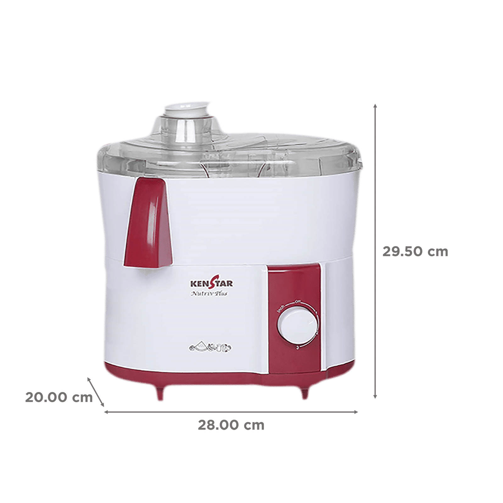 KENSTAR Nutriv Plus 450 Watt 3 Jars Juicer Mixer Grinder (18000 RPM, Hybrid Motor, White/Maroon)_3