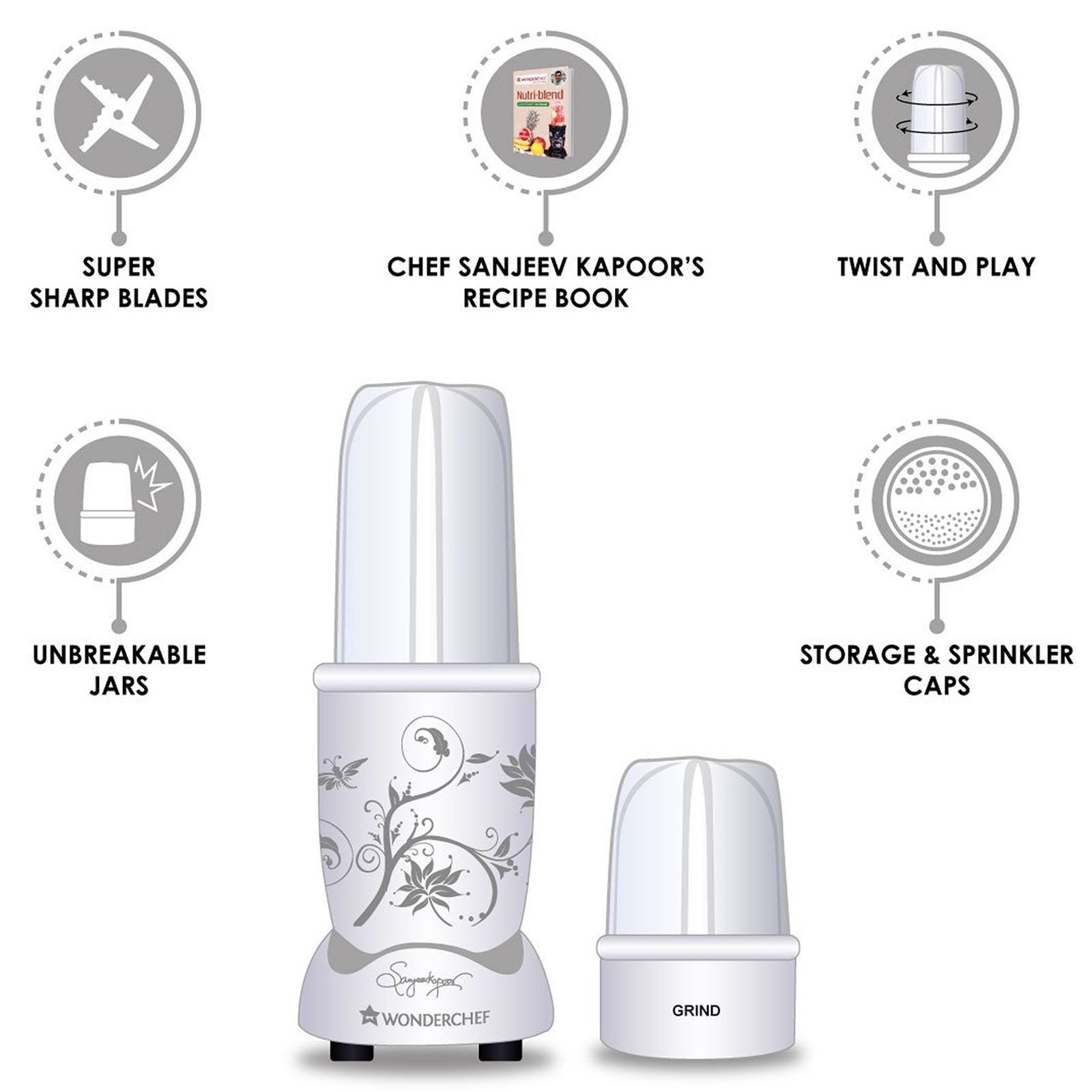 WONDERCHEF Nutri-Blend 400 Watt 2 Jars Mixer Grinder Blender (22000 RPM, All-In-One System, White) WONDERCHEF Nutri-Blend 400 Watt 2 Jars Mixer Grinder Blender (22000 RPM, All-In-One System, White)_14