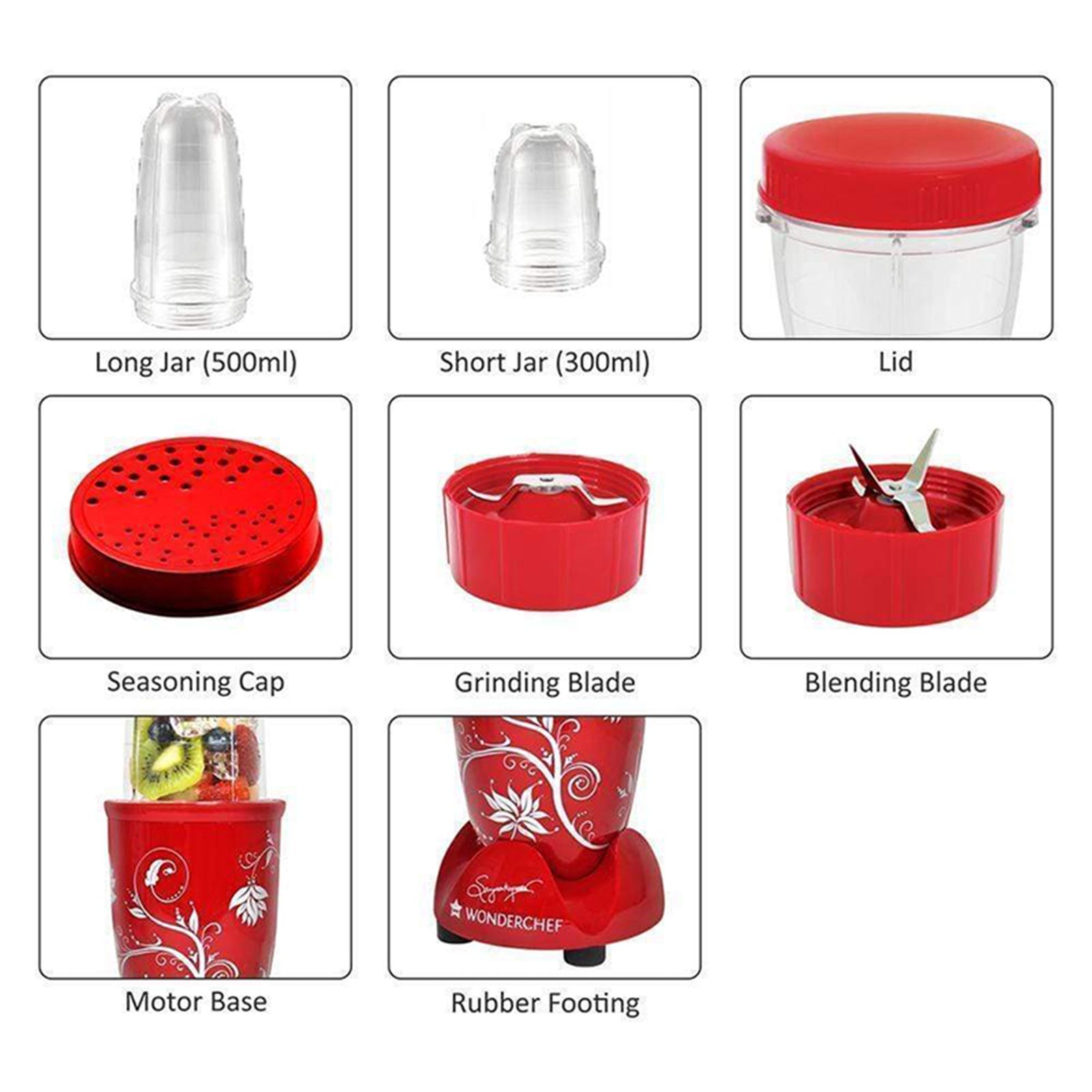 WONDERCHEF Nutri-Blend 400 Watt 2 Jars Mixer Grinder Blender (22000 RPM, All-In-One System, Red) WONDERCHEF Nutri-Blend 400 Watt 2 Jars Mixer Grinder Blender (22000 RPM, All-In-One System, Red)_15
