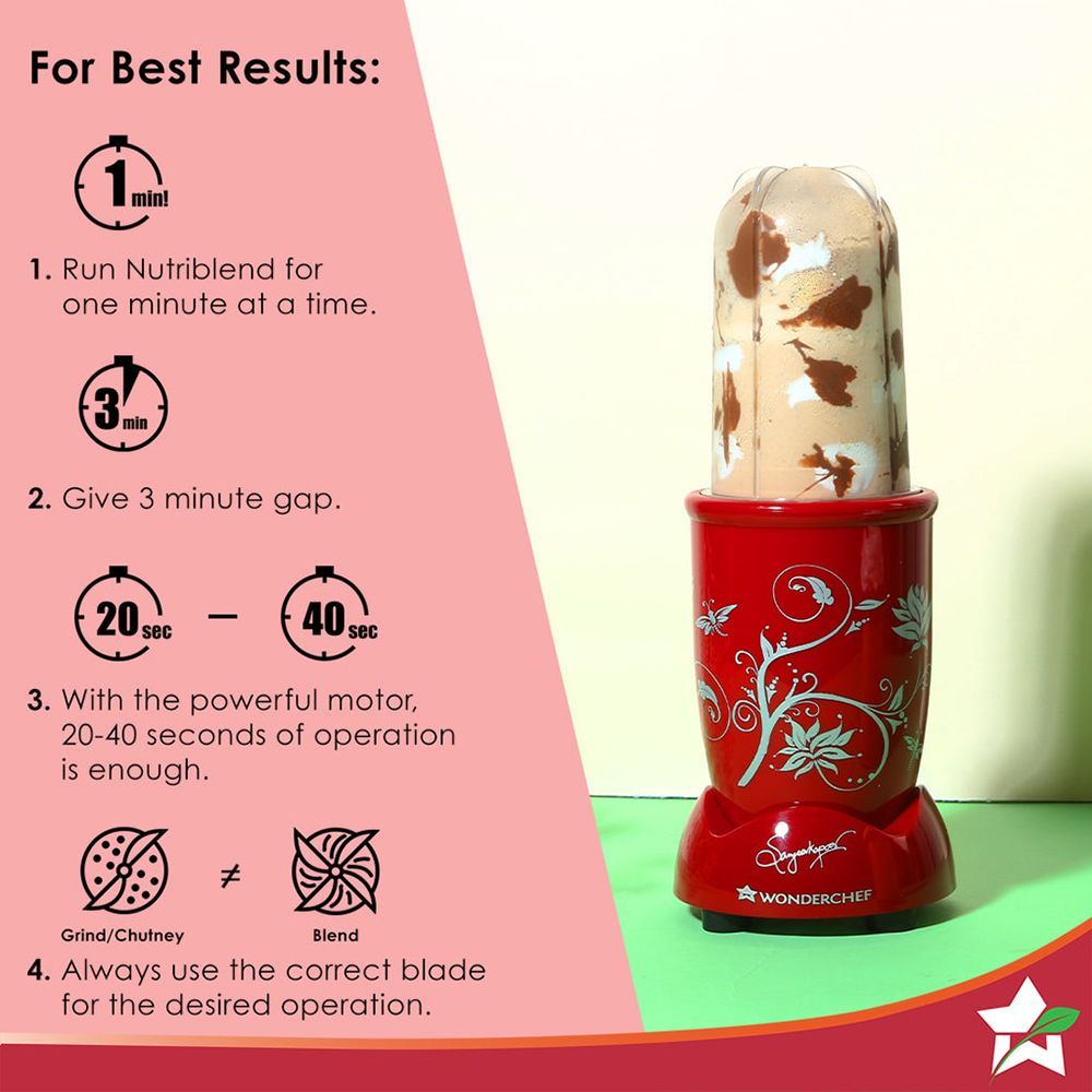 WONDERCHEF Nutri-Blend 400 Watt 2 Jars Mixer Grinder Blender (22000 RPM, All-In-One System, Red) WONDERCHEF Nutri-Blend 400 Watt 2 Jars Mixer Grinder Blender (22000 RPM, All-In-One System, Red)_5
