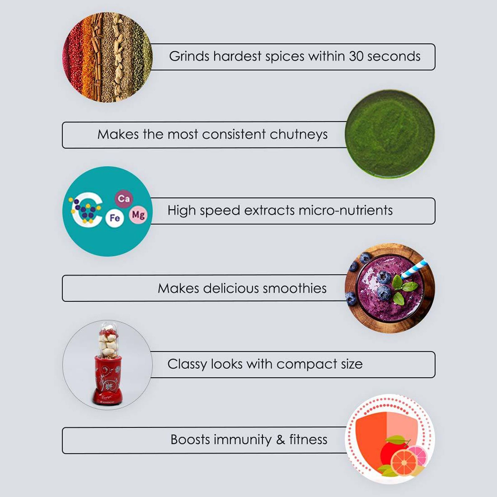 WONDERCHEF Nutri-Blend 400 Watt 3 Jars Mixer Grinder Blender (22000 RPM, Anti-Rust Blades, Red) WONDERCHEF Nutri-Blend 400 Watt 3 Jars Mixer Grinder Blender (22000 RPM, Anti-Rust Blades, Red)_17