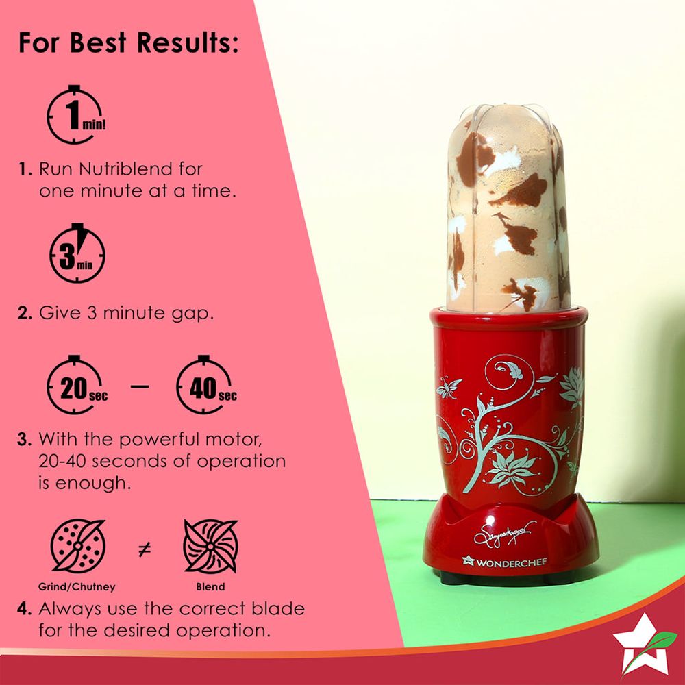 WONDERCHEF Nutri-Blend 400 Watt 3 Jars Mixer Grinder Blender (22000 RPM, Anti-Rust Blades, Red) WONDERCHEF Nutri-Blend 400 Watt 3 Jars Mixer Grinder Blender (22000 RPM, Anti-Rust Blades, Red)_20