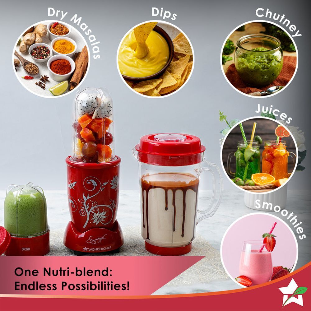 WONDERCHEF Nutri-Blend 400 Watt 3 Jars Mixer Grinder Blender (22000 RPM, Anti-Rust Blades, Red) WONDERCHEF Nutri-Blend 400 Watt 3 Jars Mixer Grinder Blender (22000 RPM, Anti-Rust Blades, Red)_7