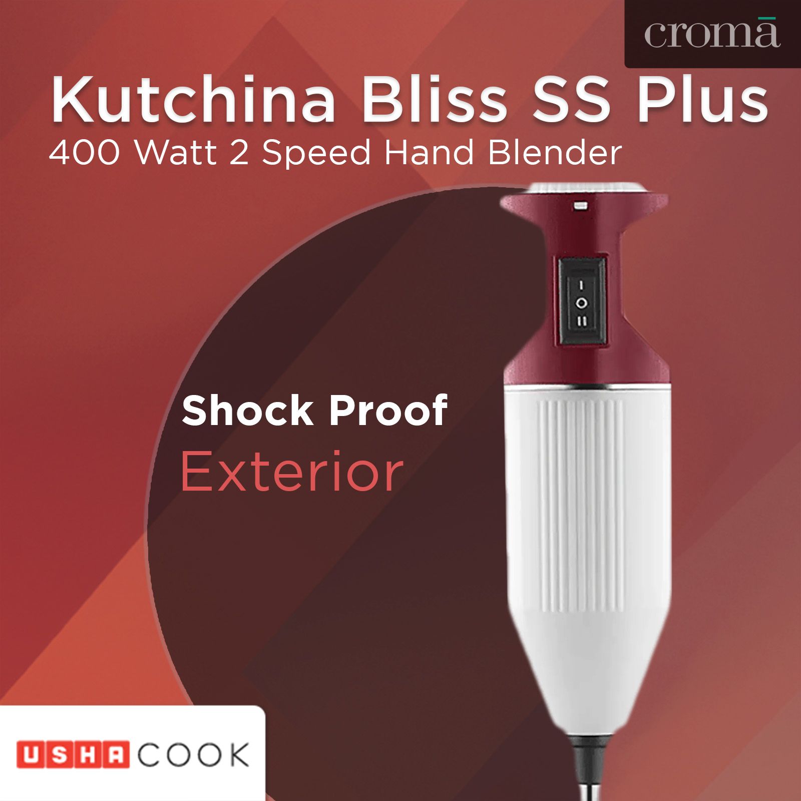 USHA Sure Blend 125 Watt 2 Speed Hand Blender with 3 Attachments (Shock Proof, Red/White)_16