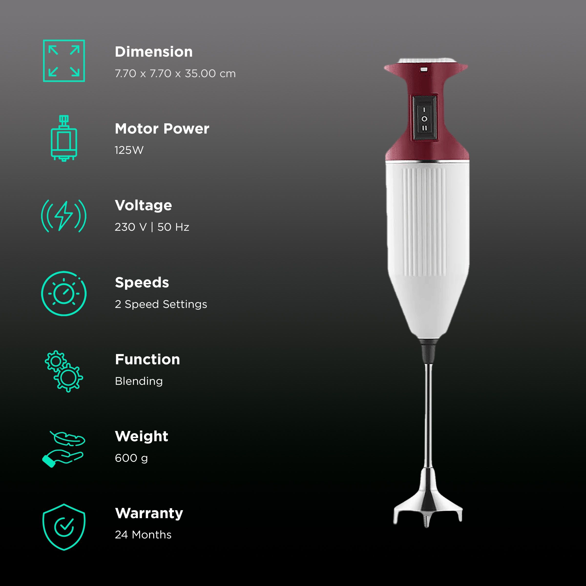USHA Sure Blend 125 Watt 2 Speed Hand Blender with 3 Attachments (Shock Proof, Red/White)_2