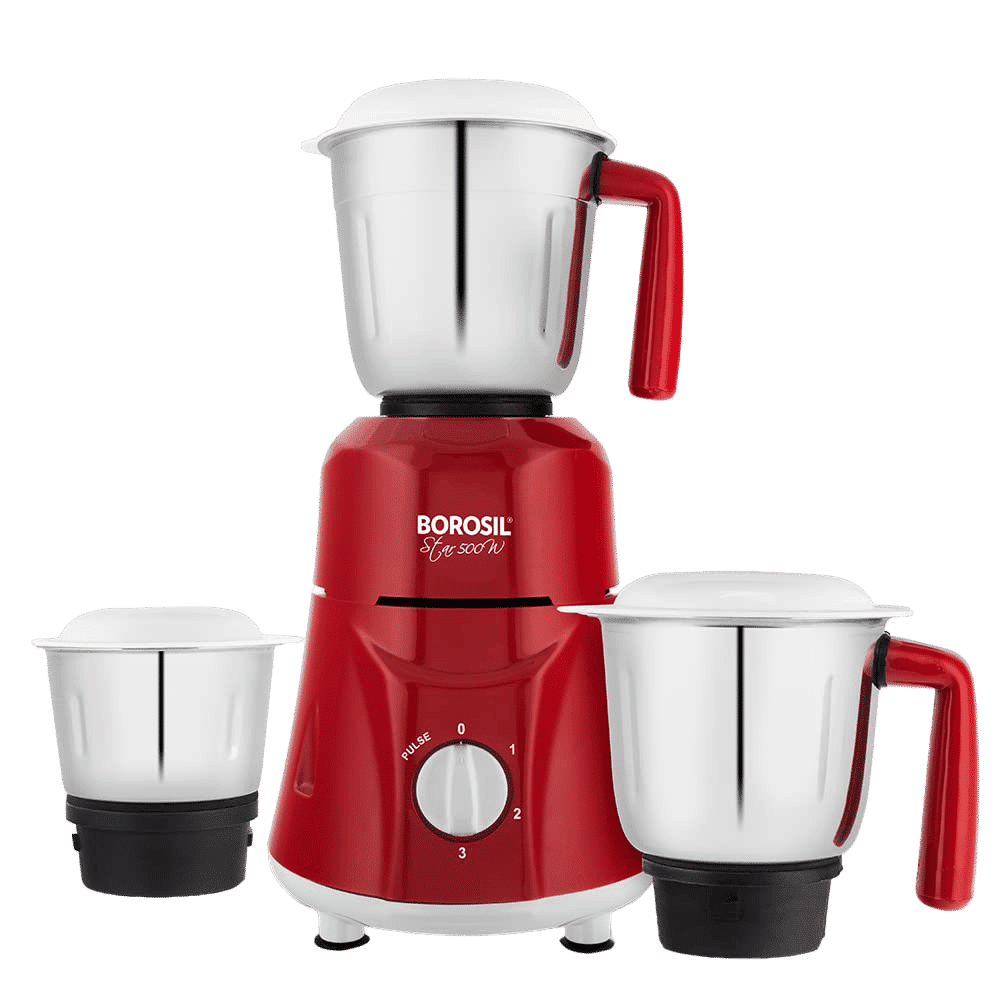BOROSIL Star 500 Watt 3 Jars Mixer Grinder (20000 RPM, Pure Turbo motor, Maroon)_1
