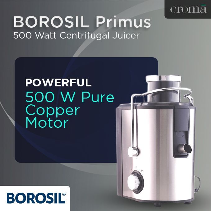 BOROSIL Primus 500 Watt Centrifugal Juicer (18000 RPM, Pure Copper Motor, Silver Cloud)_10