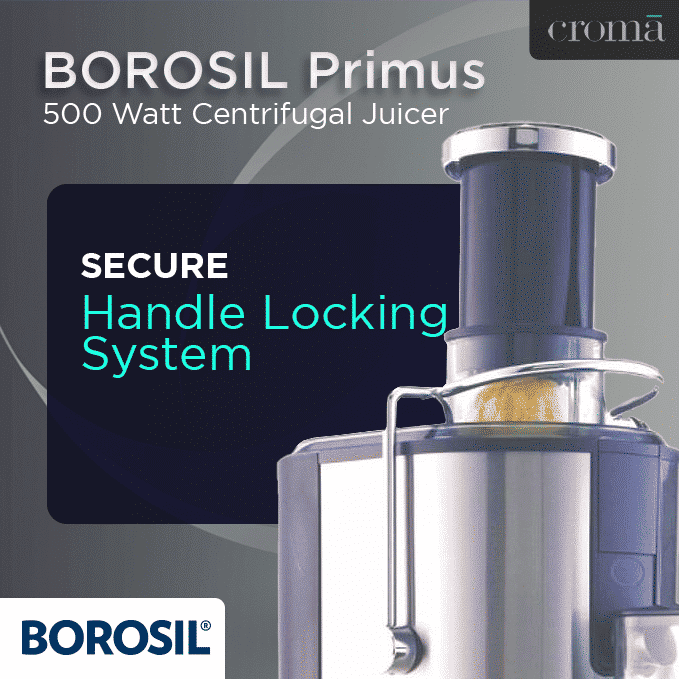 BOROSIL Primus 500 Watt Centrifugal Juicer (18000 RPM, Pure Copper Motor, Silver Cloud)_11