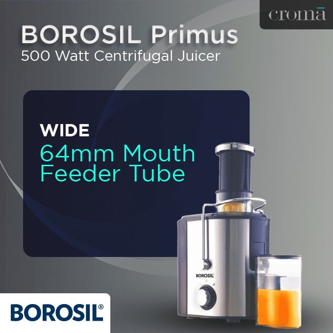 BOROSIL Primus 500 Watt Centrifugal Juicer (18000 RPM, Pure Copper Motor, Silver Cloud)_12