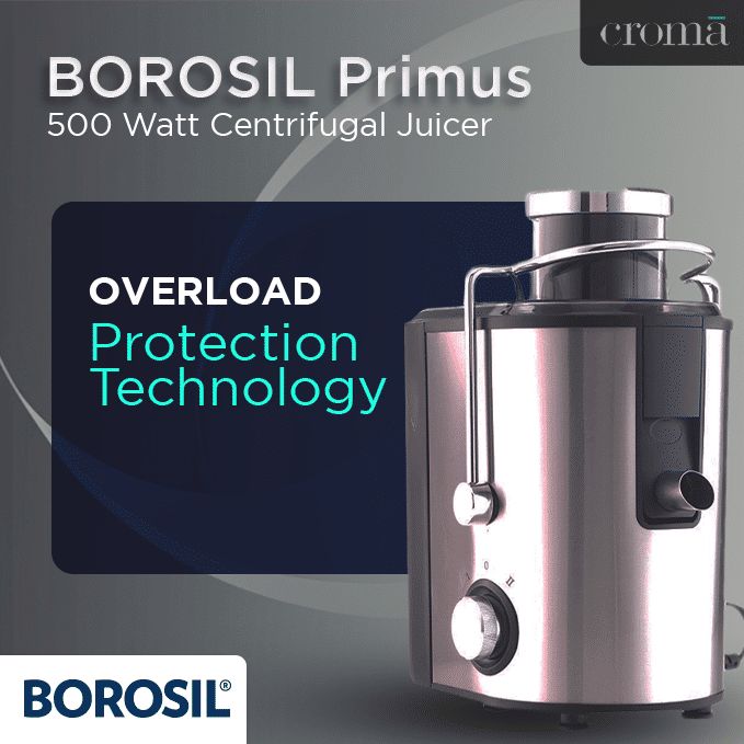 BOROSIL Primus 500 Watt Centrifugal Juicer (18000 RPM, Pure Copper Motor, Silver Cloud)_14