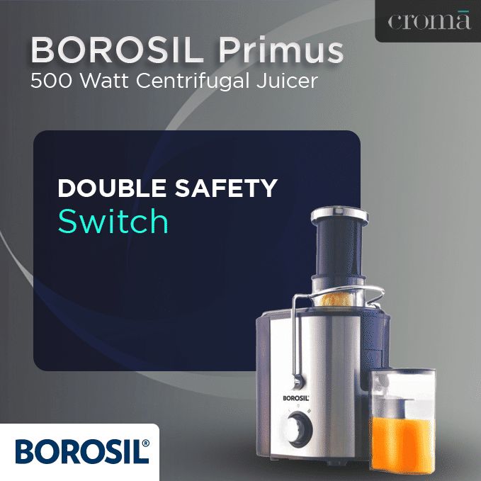 BOROSIL Primus 500 Watt Centrifugal Juicer (18000 RPM, Pure Copper Motor, Silver Cloud)_15