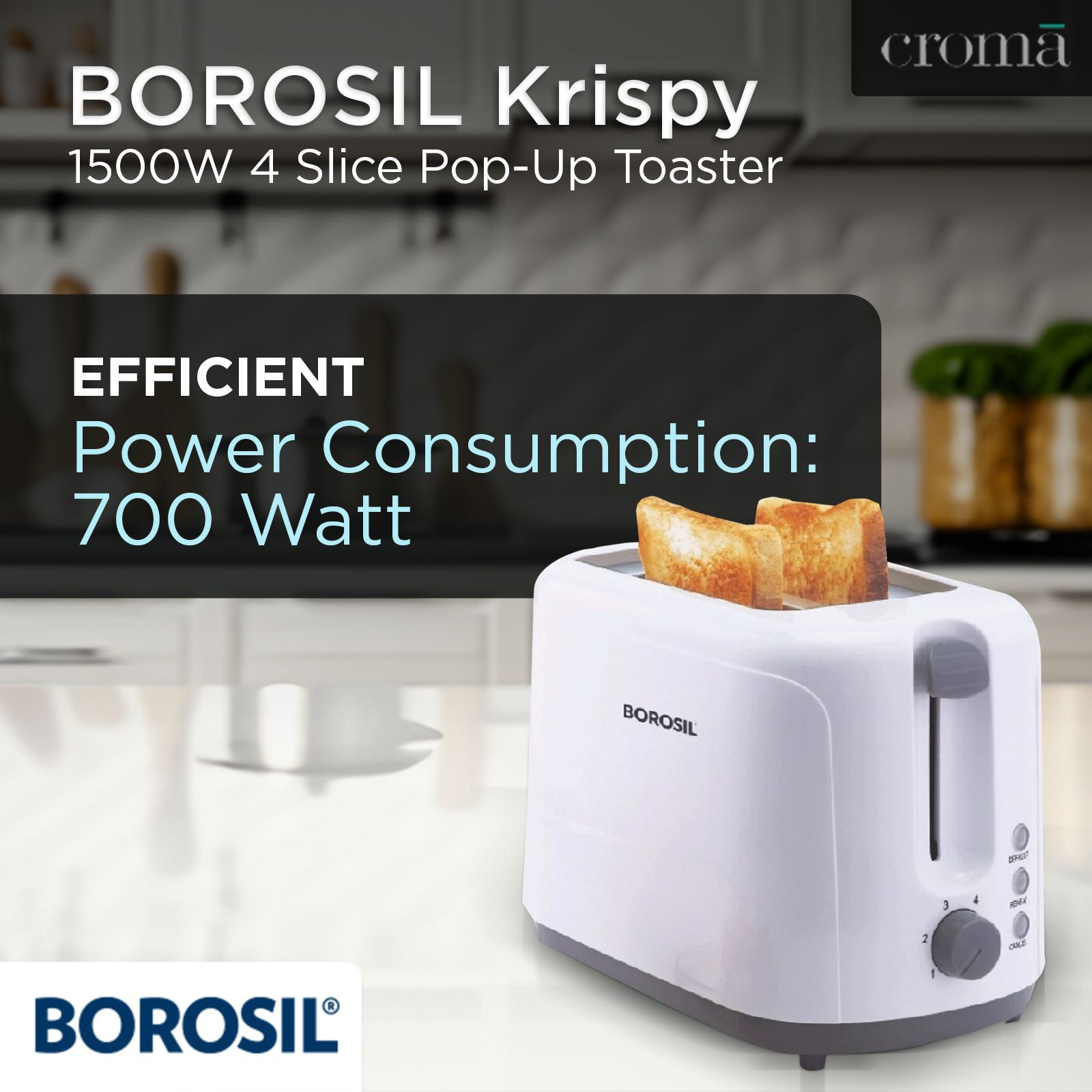 BOROSIL Krispy 700W 2 Slice Pop-Up Toaster with Temperature Control (White)_11