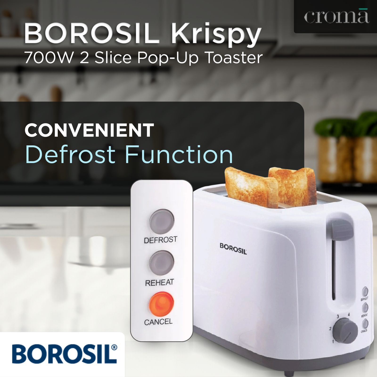 BOROSIL Krispy 700W 2 Slice Pop-Up Toaster with Temperature Control (White)_12