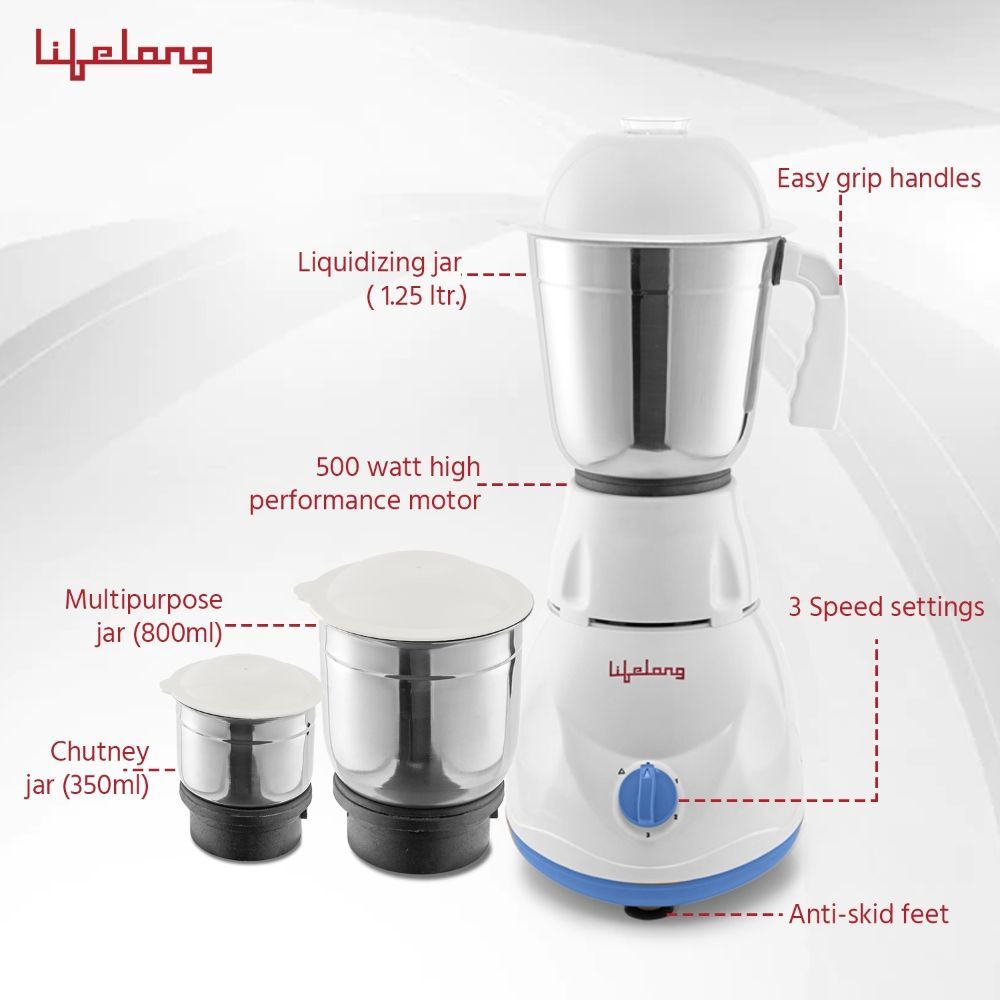 Lifelong Maxo 500 Watt 3 Jars Mixer Grinder (18000 RPM, Overload Protection, Blue) Lifelong Maxo 500 Watt 3 Jars Mixer Grinder (18000 RPM, Overload Protection, Blue)_11