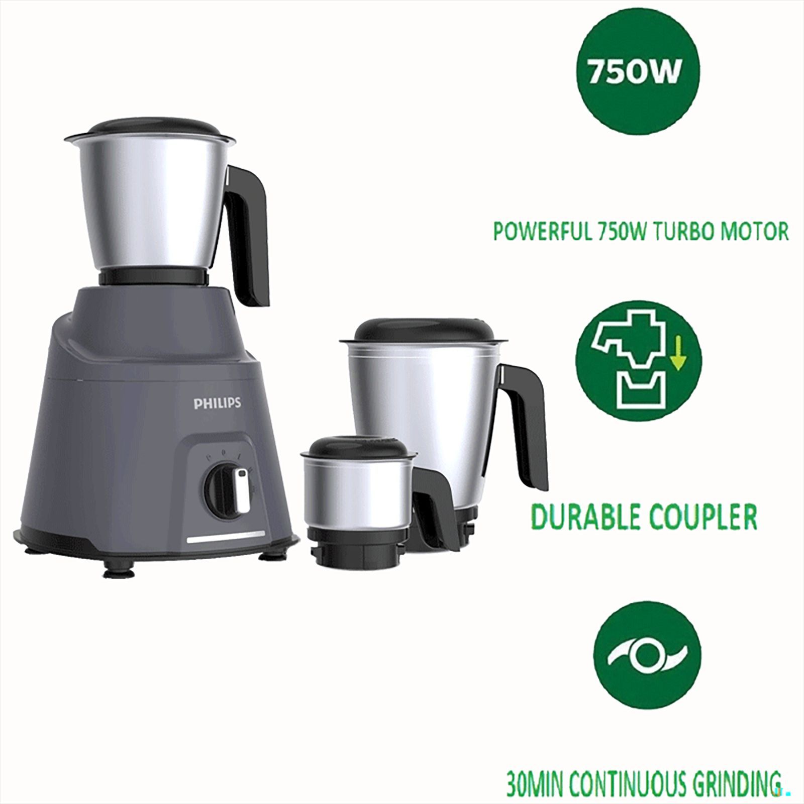 PHILIPS Viva Collection 750 Watt 3 Jars Mixer Grinder (19000 RPM, Overload Protection, Cashmere Grey & Bold Black)_12