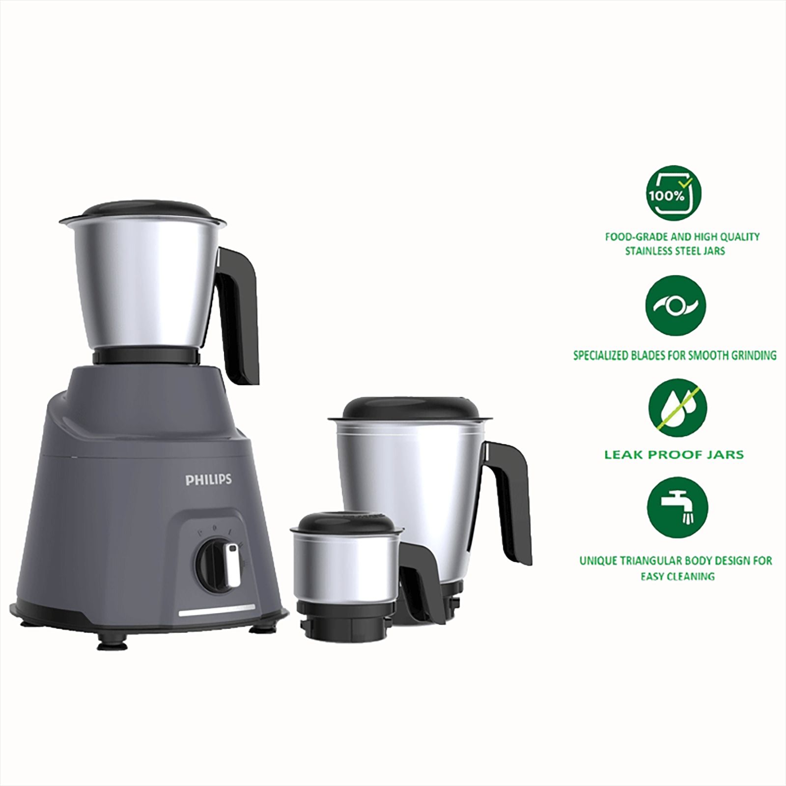 PHILIPS Viva Collection 750 Watt 3 Jars Mixer Grinder (19000 RPM, Overload Protection, Cashmere Grey & Bold Black)_13