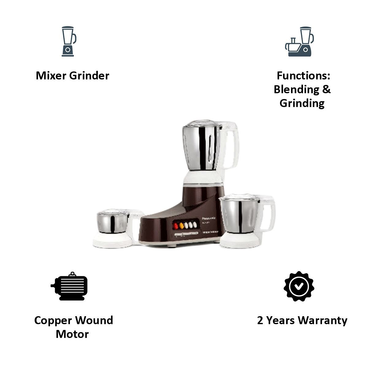 Panasonic MX-AC360 550 Watt 3 Jars Mixer Grinder (Double Locking Safety System, Cherry)_3