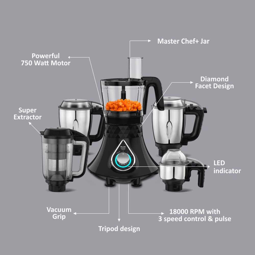 Preethi Zodiac Cosmo 750 Watt 5 Jars Juicer Mixer Grinder (18000 RPM, 3D Cooling System, Black) Preethi Zodiac Cosmo 750 Watt 5 Jars Juicer Mixer Grinder (18000 RPM, 3D Cooling System, Black)_12