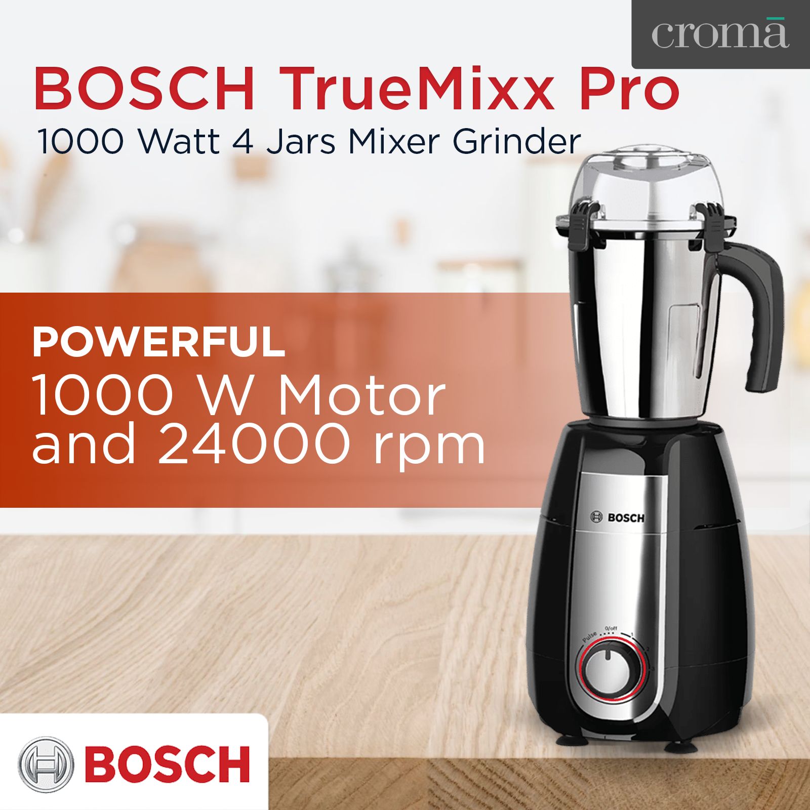 BOSCH TrueMixx Pro 1000 Watt 4 Jars Mixer Grinder (24000 RPM, Stone Pounding Technology, Black)_13
