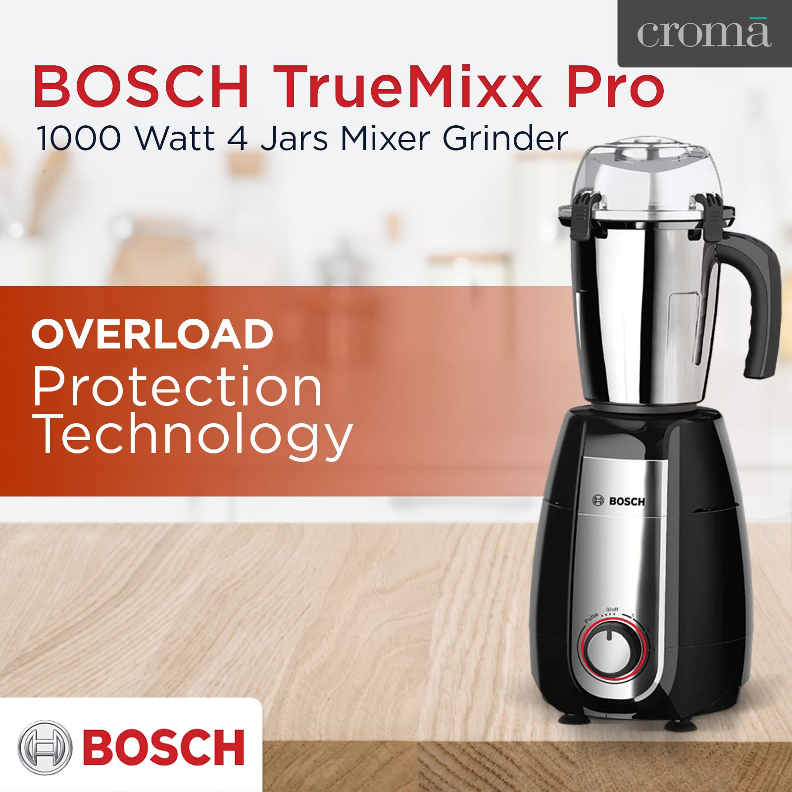 BOSCH TrueMixx Pro 1000 Watt 4 Jars Mixer Grinder (24000 RPM, Stone Pounding Technology, Black)_14