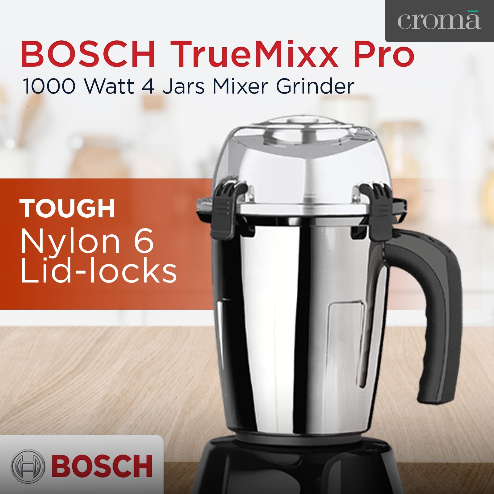 BOSCH TrueMixx Pro 1000 Watt 4 Jars Mixer Grinder (24000 RPM, Stone Pounding Technology, Black)_18