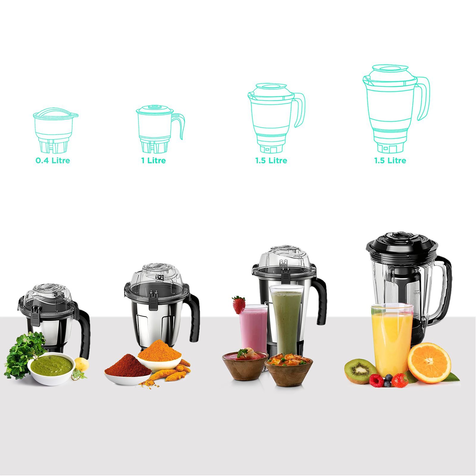 BOSCH TrueMixx Pro 1000 Watt 4 Jars Mixer Grinder (24000 RPM, Stone Pounding Technology, Black)_4