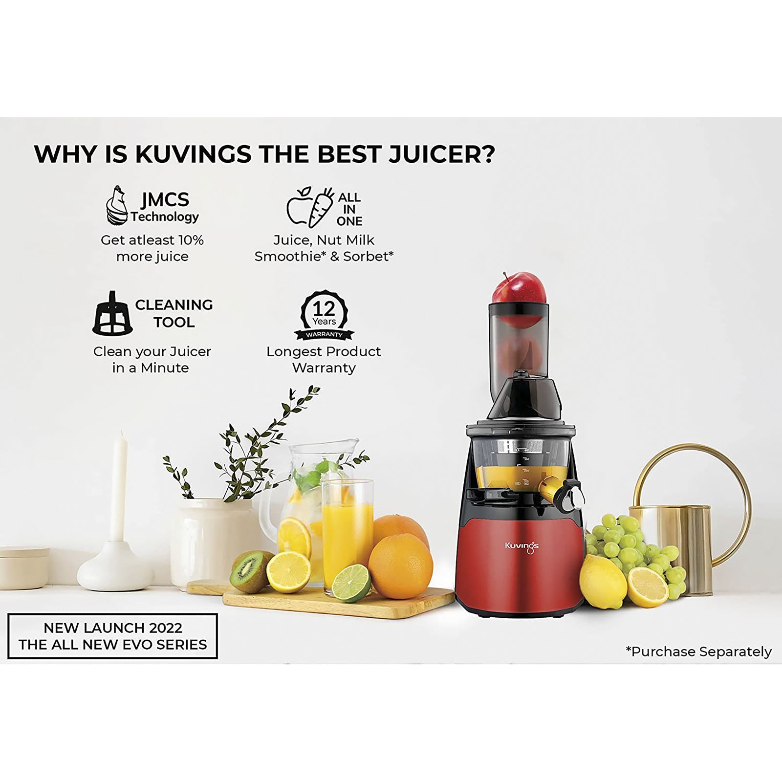 Kuvings EVO700 240 Watt 1 Jar Cold Press Slow Juicer (50 RPM, 3-in-1 Multi Function, Red) Kuvings EVO700 240 Watt 1 Jar Cold Press Slow Juicer (50 RPM, 3-in-1 Multi Function, Red)_11