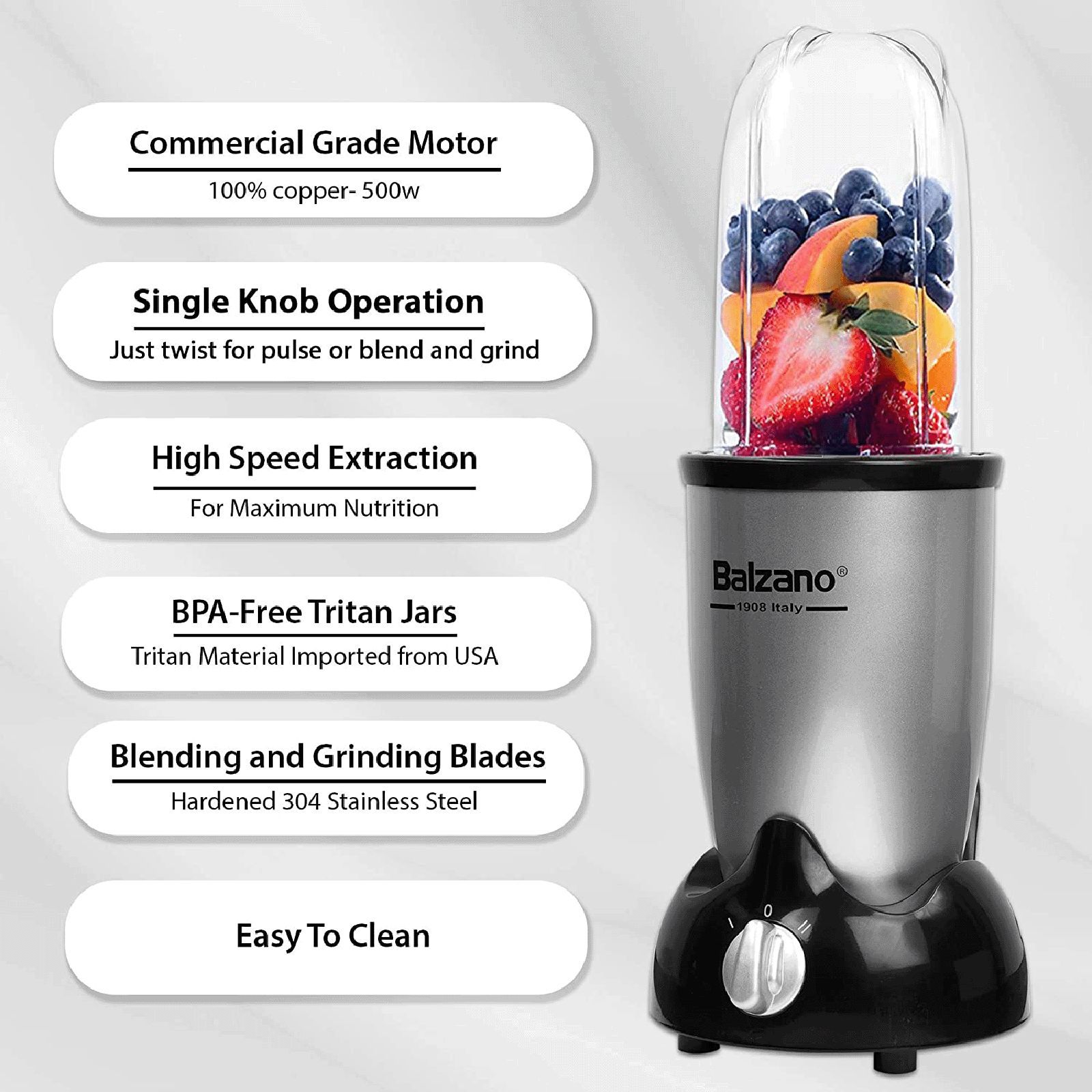 Balzano Nutri 500 Watt 2 Jars Blender (20000 RPM, Single Knob Operation, Silver) Balzano Nutri 500 Watt 2 Jars Blender (20000 RPM, Single Knob Operation, Silver)_14