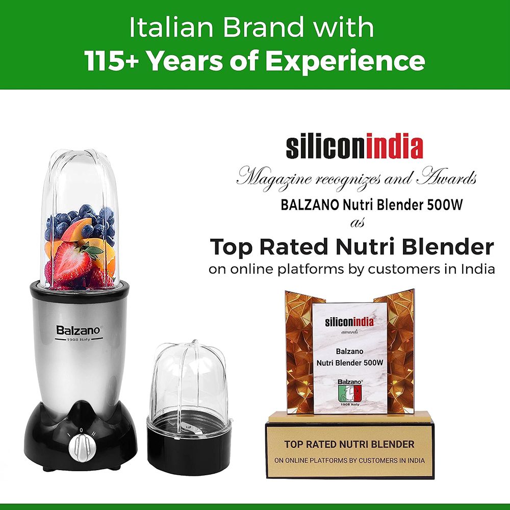 Balzano Nutri 500 Watt 2 Jars Blender (20000 RPM, Single Knob Operation, Silver) Balzano Nutri 500 Watt 2 Jars Blender (20000 RPM, Single Knob Operation, Silver)_5